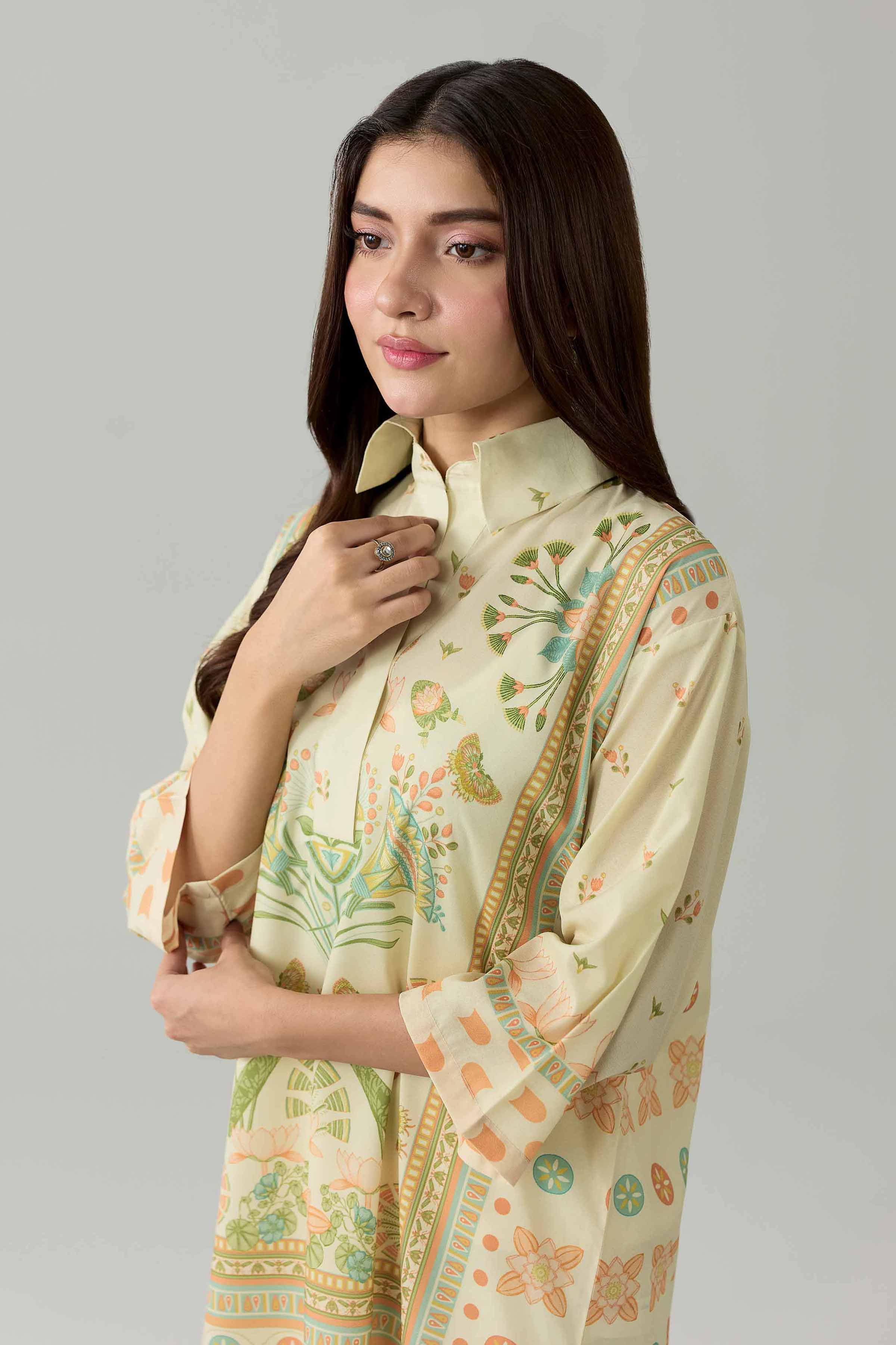 Nishat UK - Beige Printed Silk 1 Piece ready to wear tunic