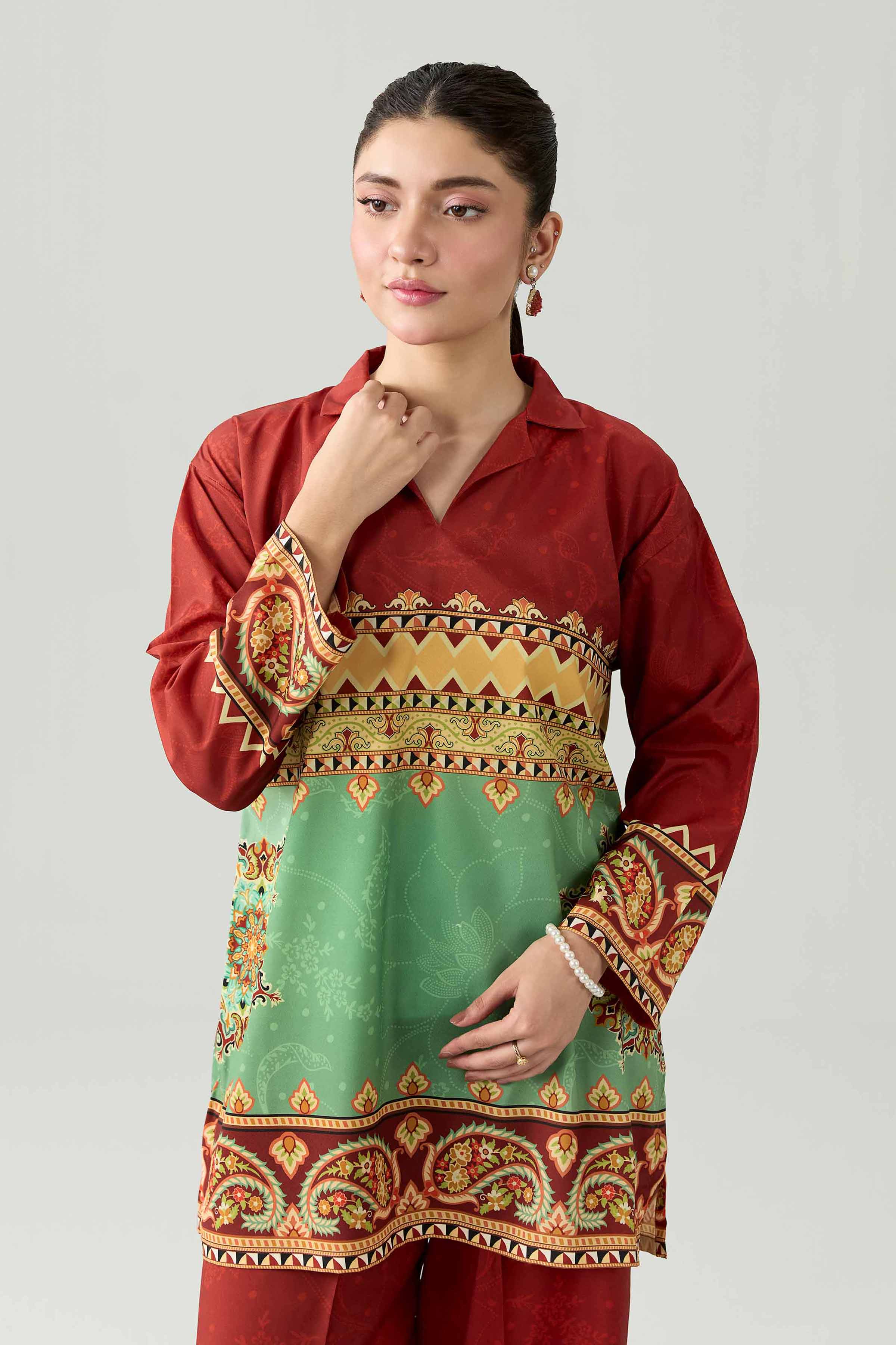Nishat UK - Red Printed Silk 2 Pieces ready to wear western dress
