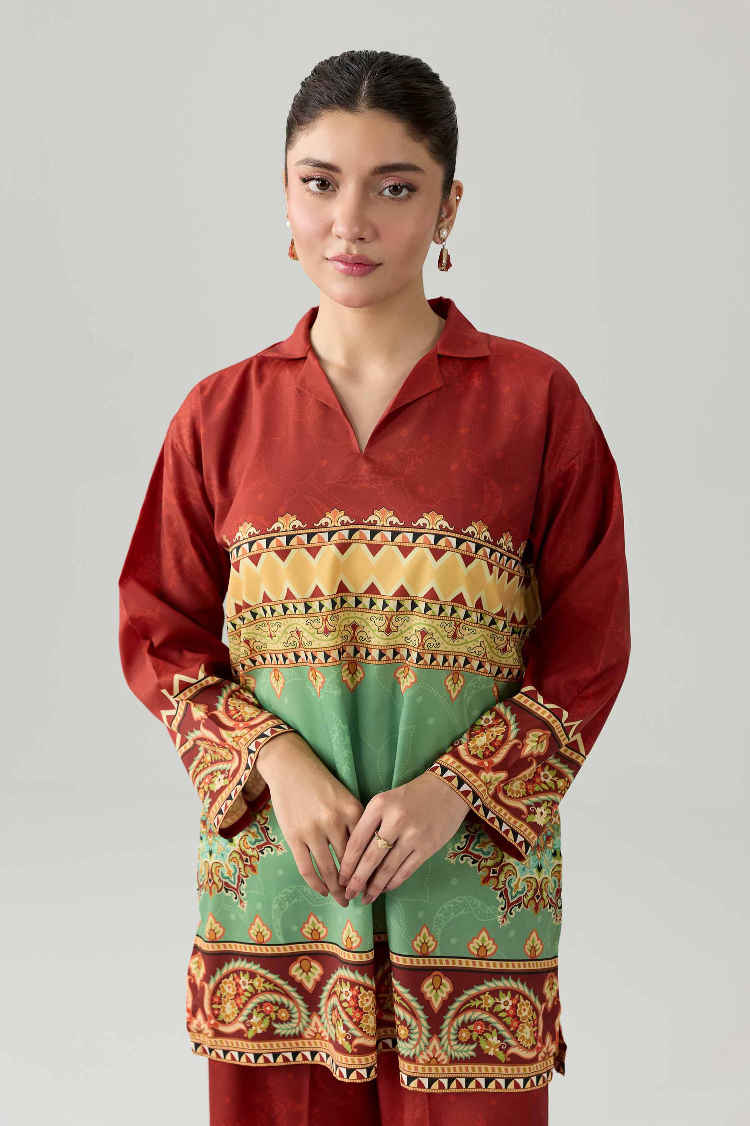 Nishat UK - Red Printed Silk 2 Pieces ready to wear western dress