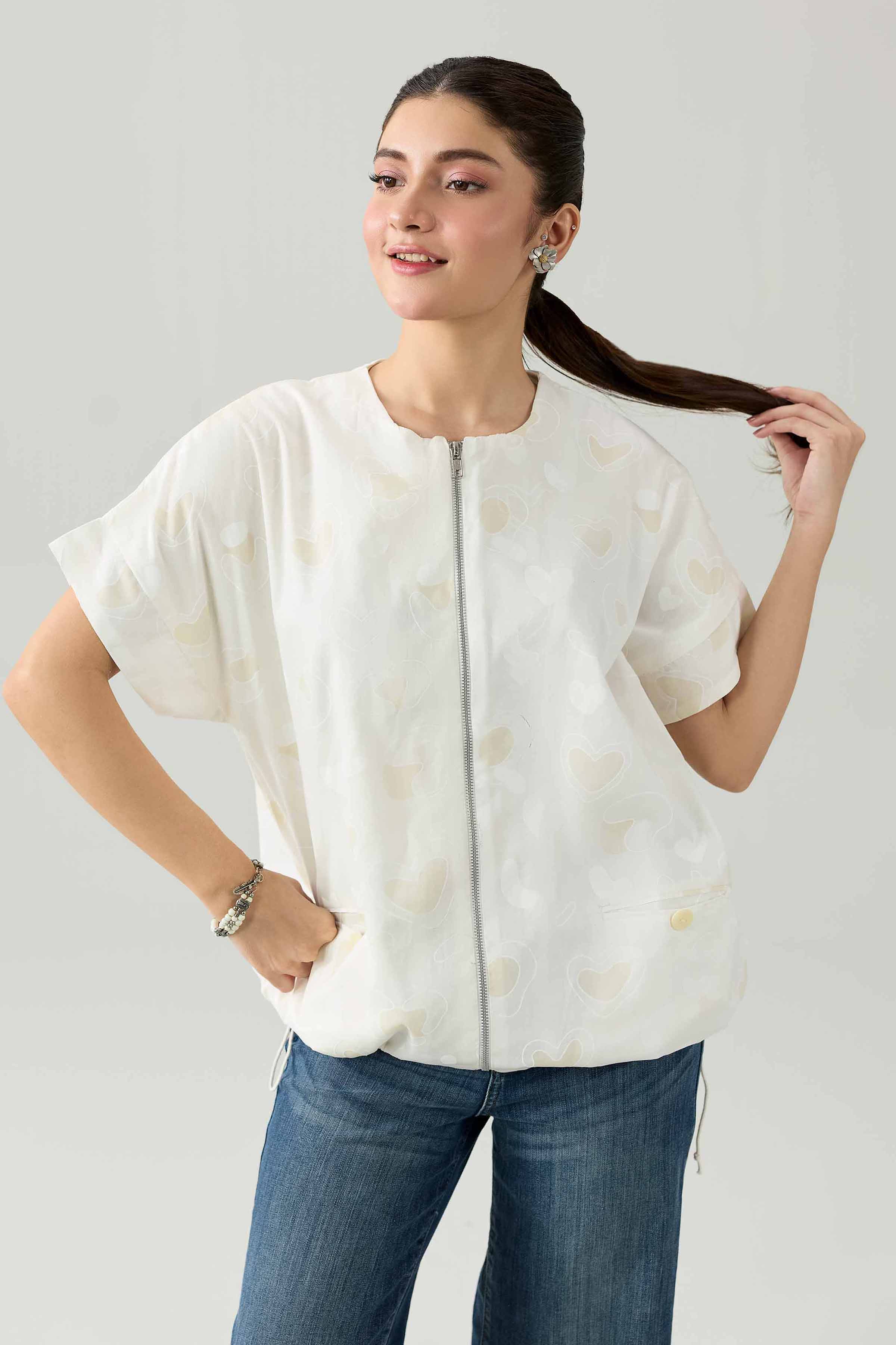 Nishat UK - White Printed Cambric 1 Piece ready to wear tunic