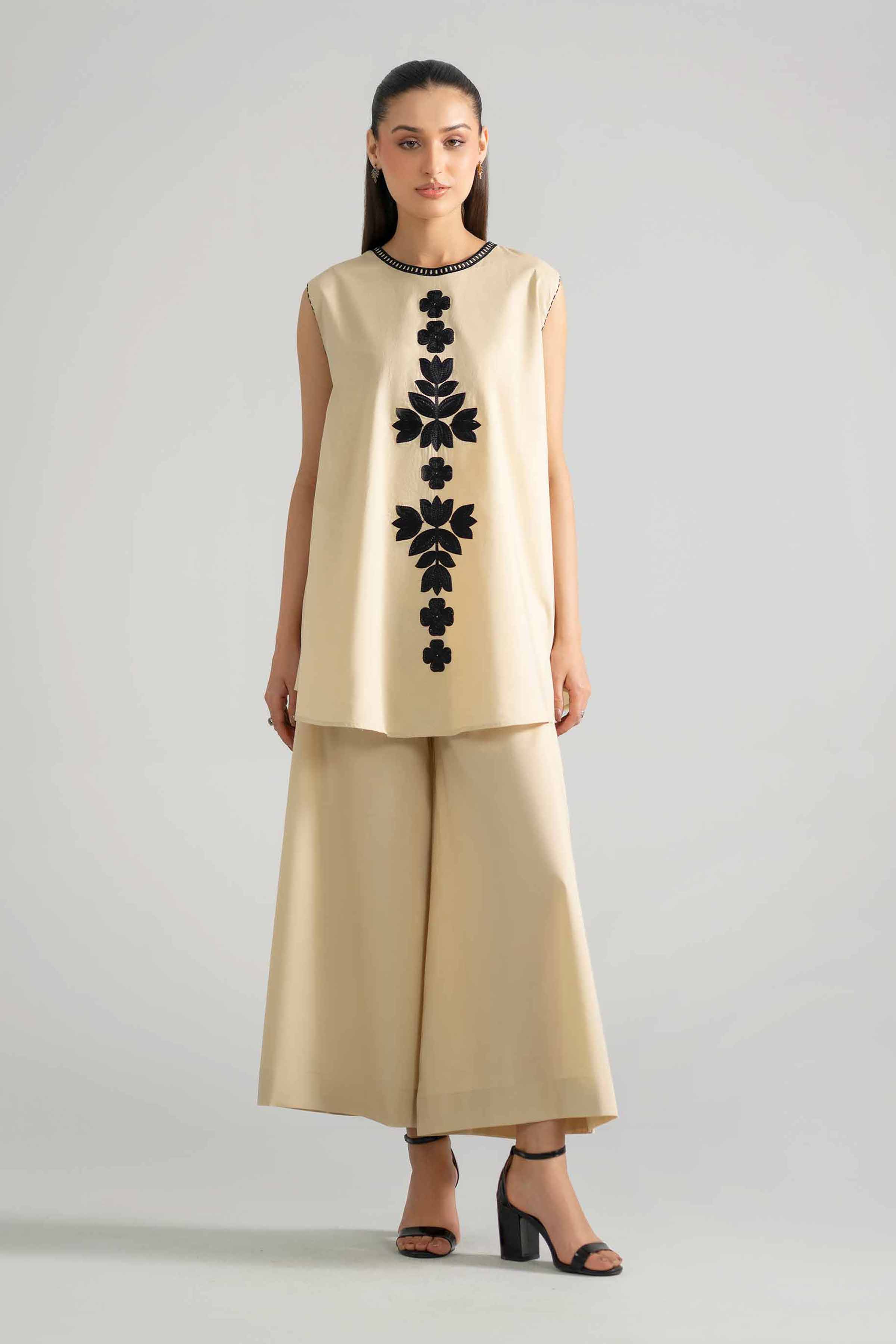 Nishat UK - Beige Embroidered Cambric 2-piece ready to wear Dress