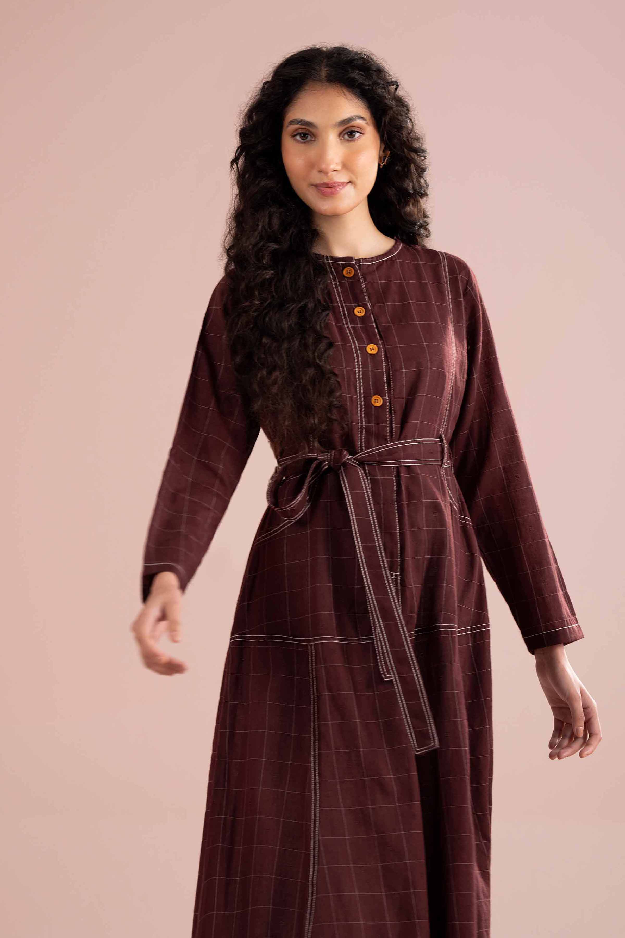 Nishat UK - Red Solids Jacquard 1 Piece Ready To Wear Dress