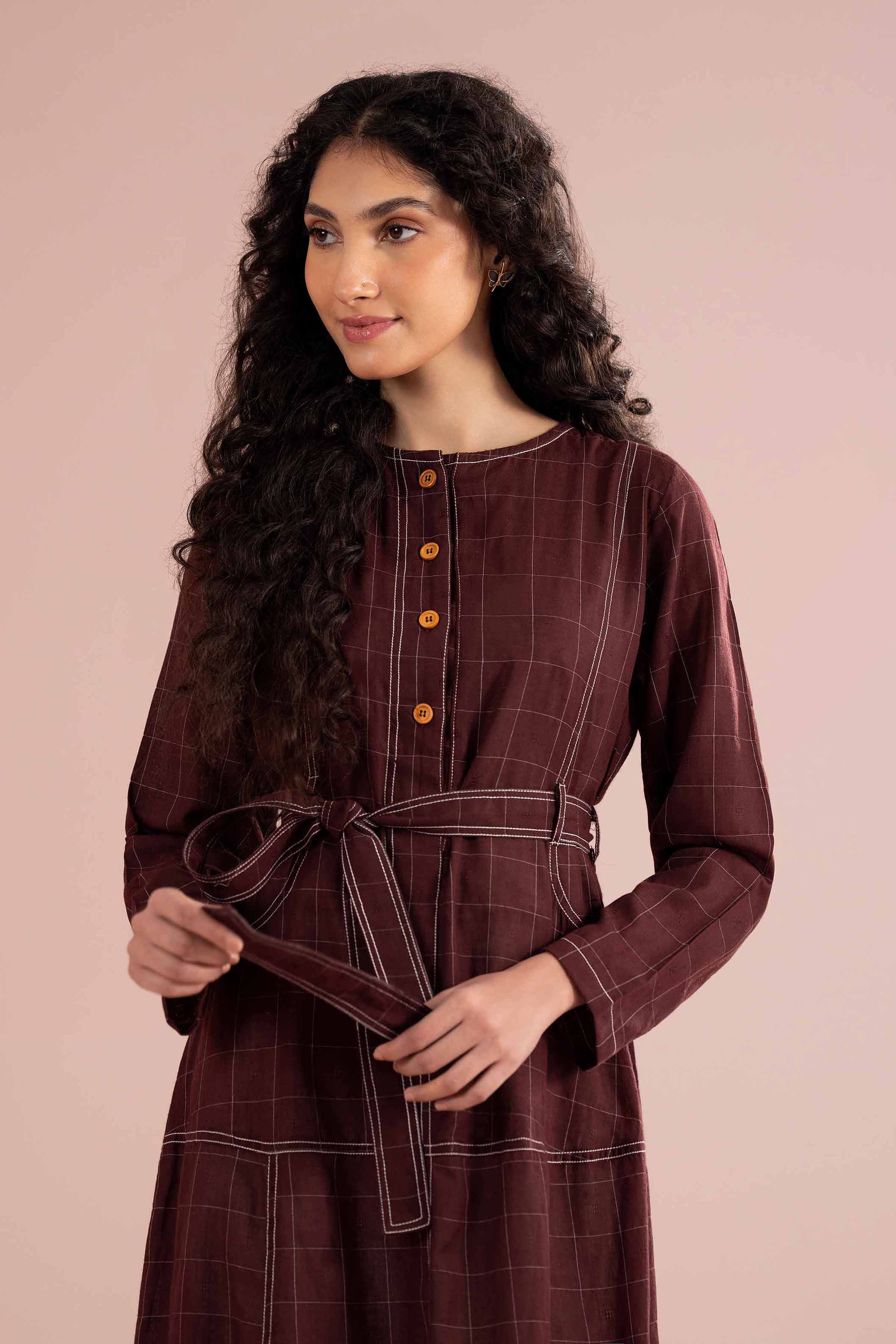 Nishat UK - Red Solids Jacquard 1 Piece Ready To Wear Dress