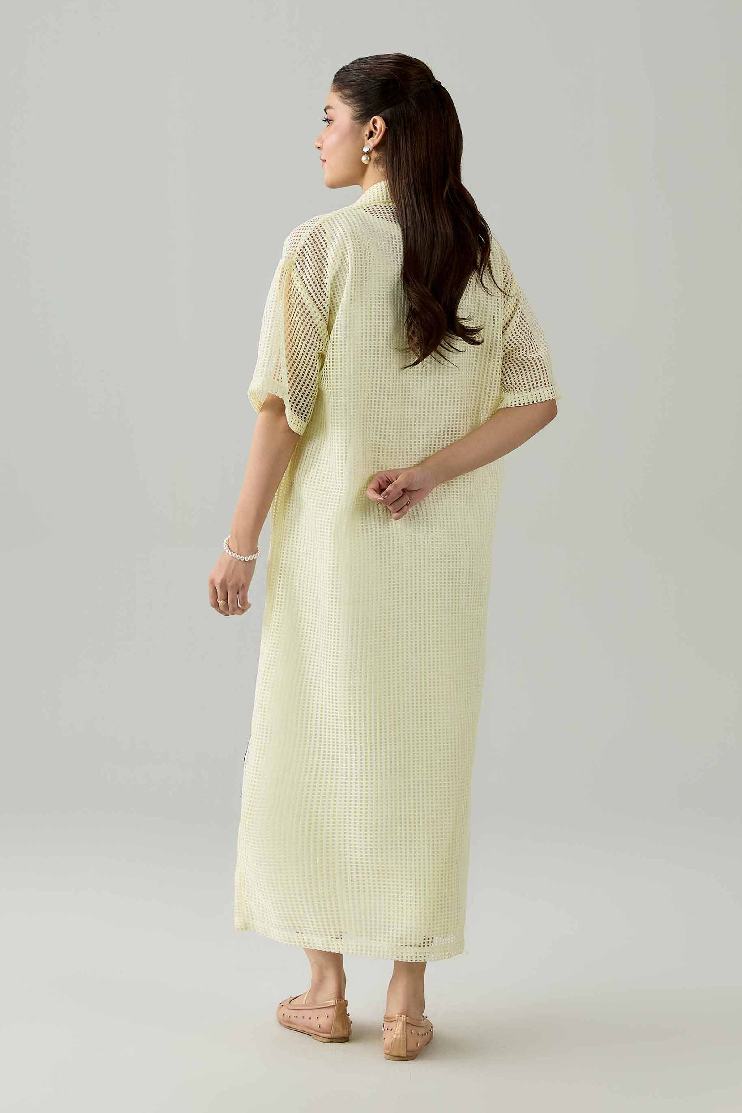 Nishat UK - Off White Embroidered Net 1 Piece ready to wear Dress