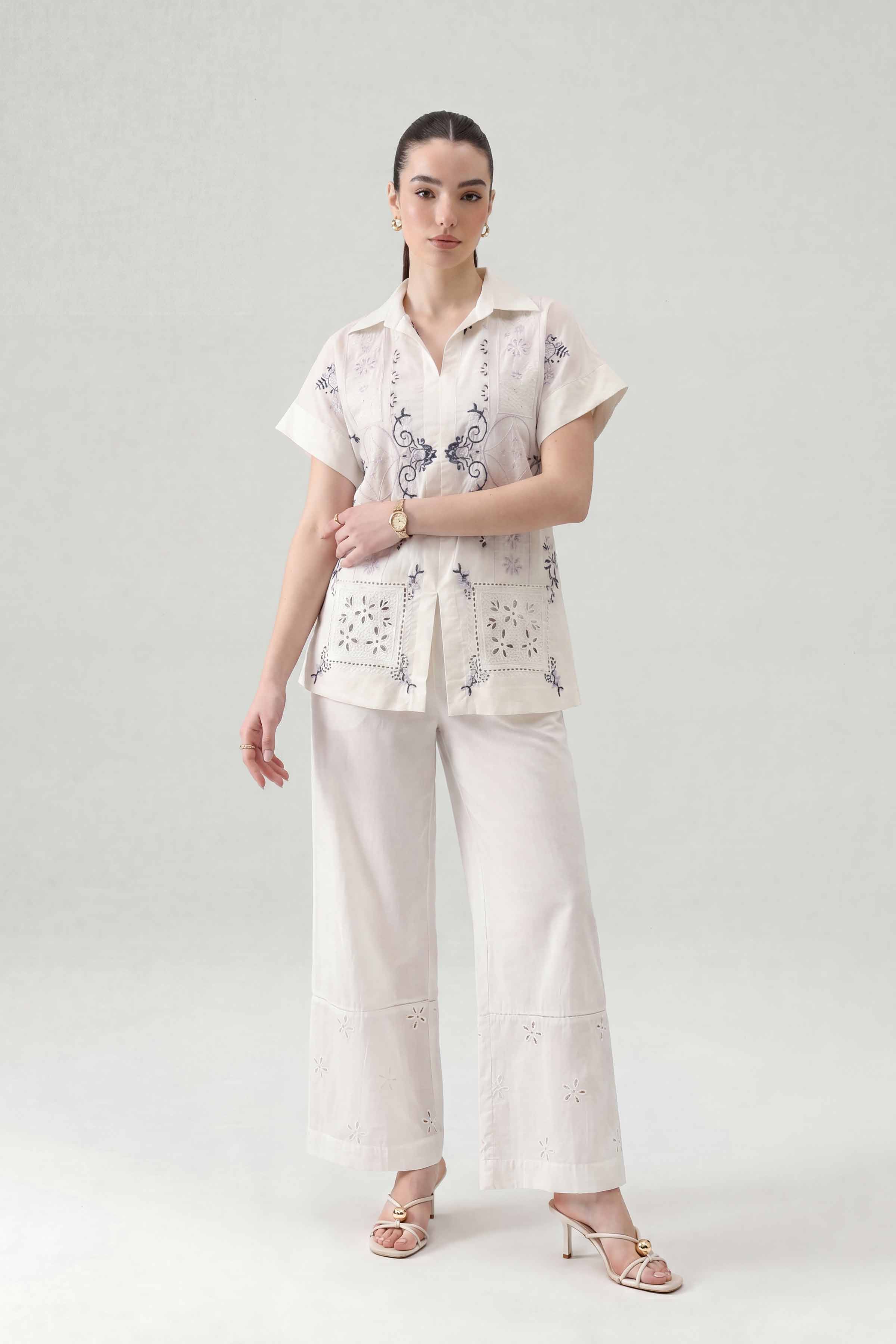 Nishat UK - White Embroidered Cambric 2 Pieces ready to wear Dress