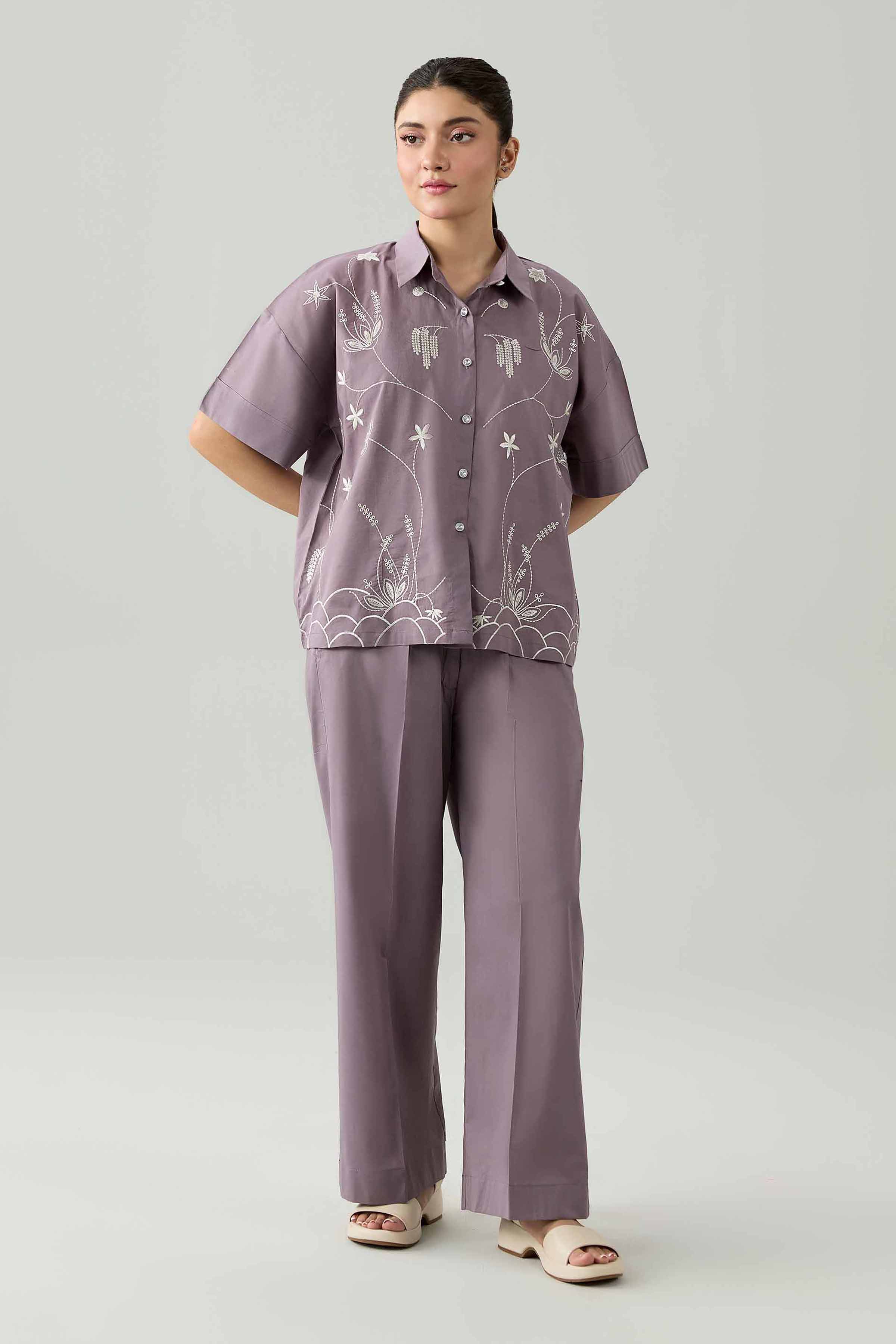 Nishat UK - Purple Embroidered Cambric 2 Pieces ready to wear Dress