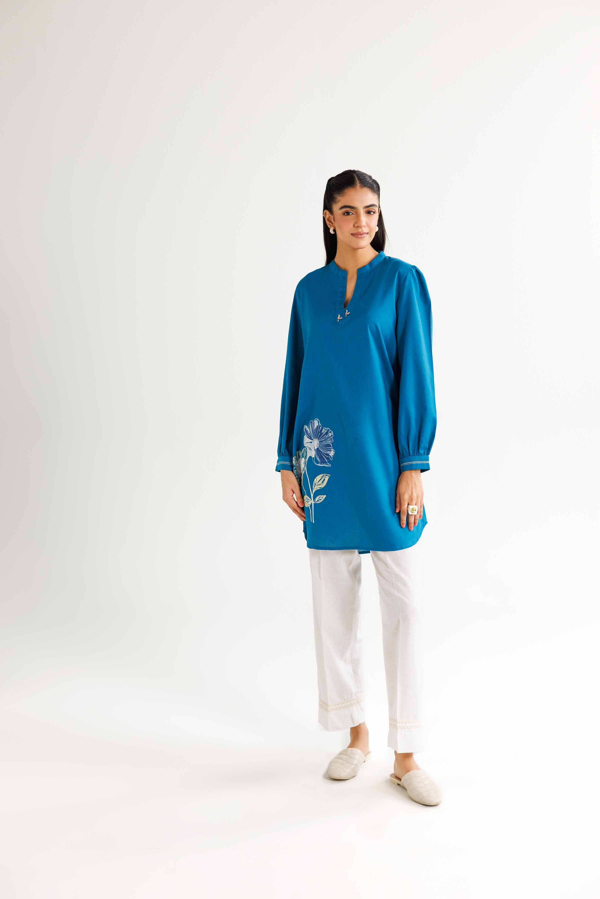 NishatUK - Teal Embroidered Karandi 1-piece ready to wear Tunic