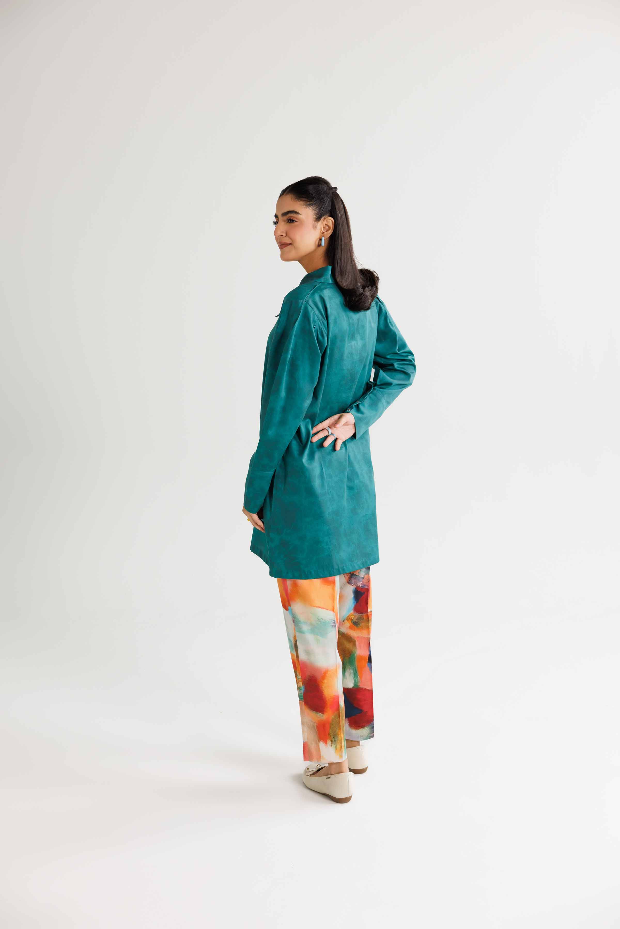 NishatUK - Green Printed Satin 2-piece ready to wear Dress