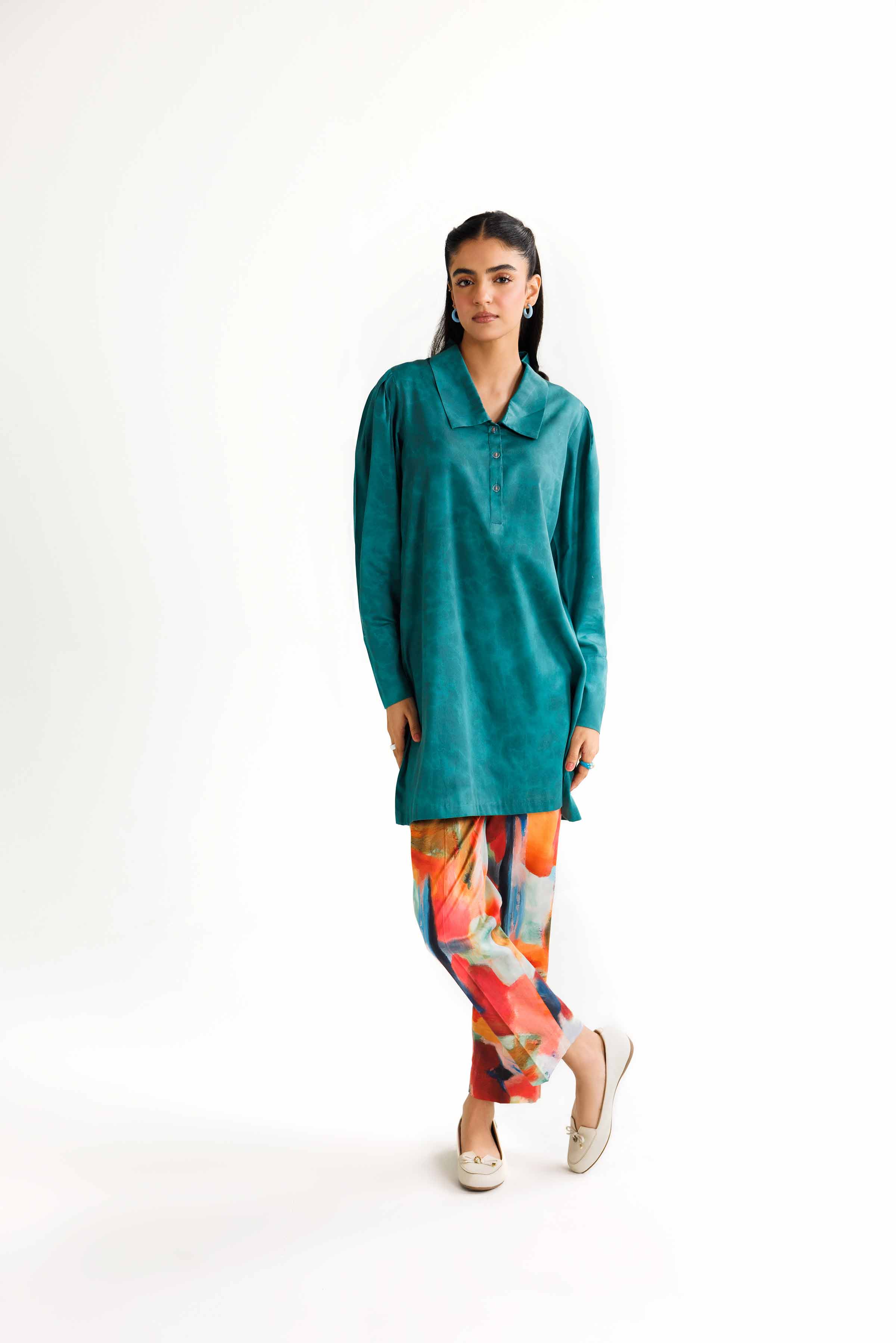 NishatUK - Green Printed Satin 2-piece ready to wear Dress