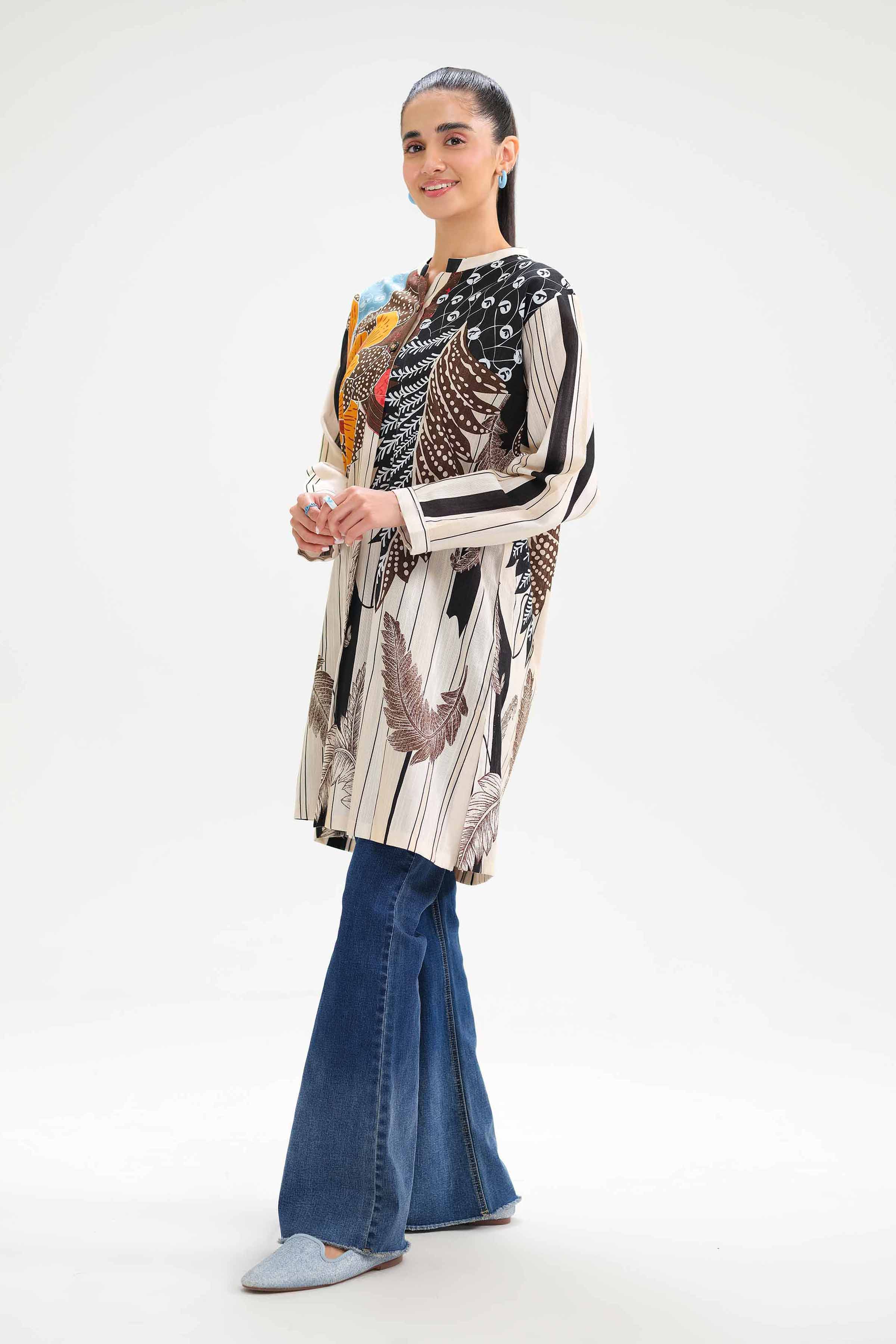 NishatUK - Beige Printed Khaddar 1-piece ready to wear Tunic