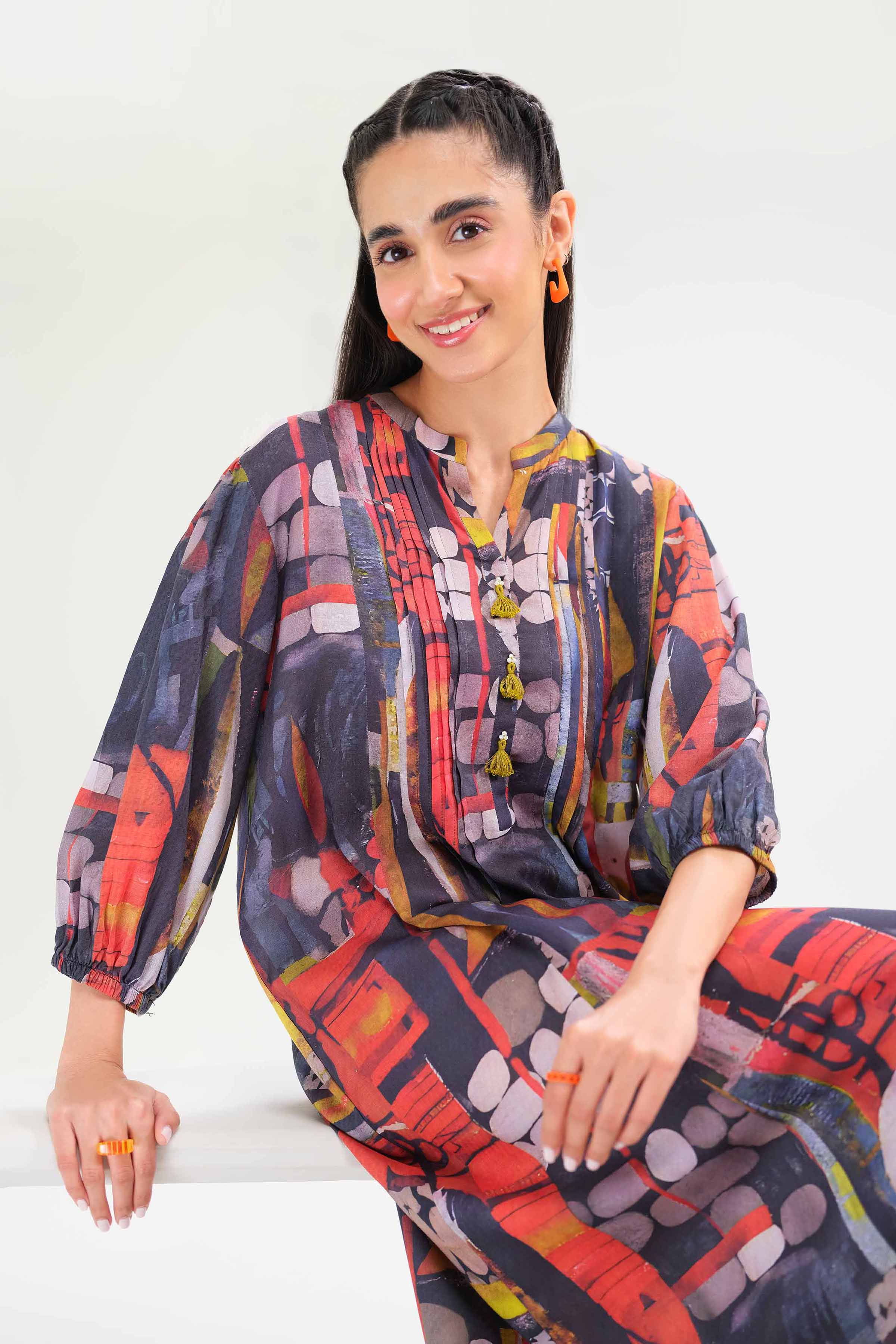 NishatUK - Multi Printed Micro Modal 1-piece ready to wear Long Dress