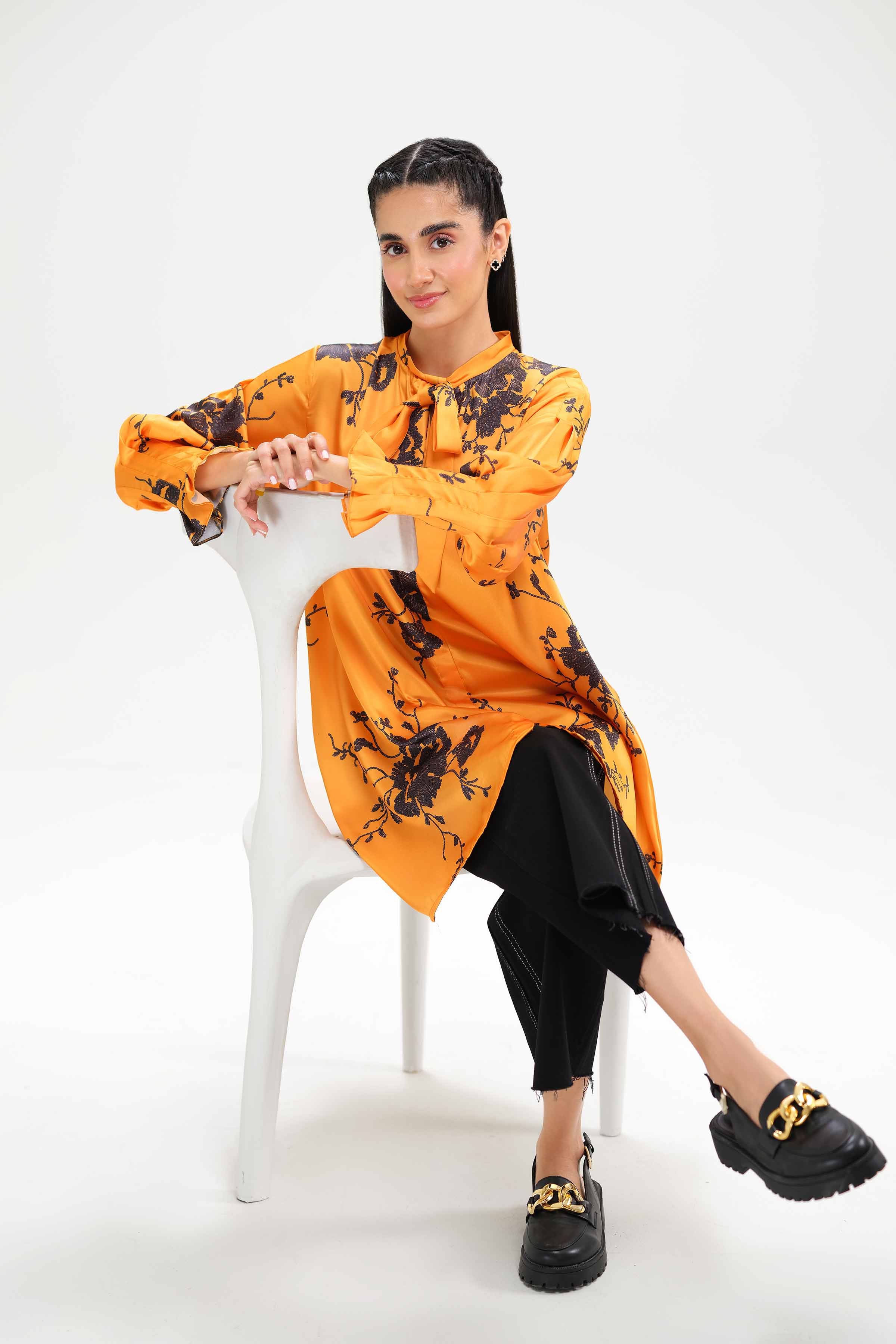 NishatUK - Brown Printed Silk 1-piece ready to wear Tunic