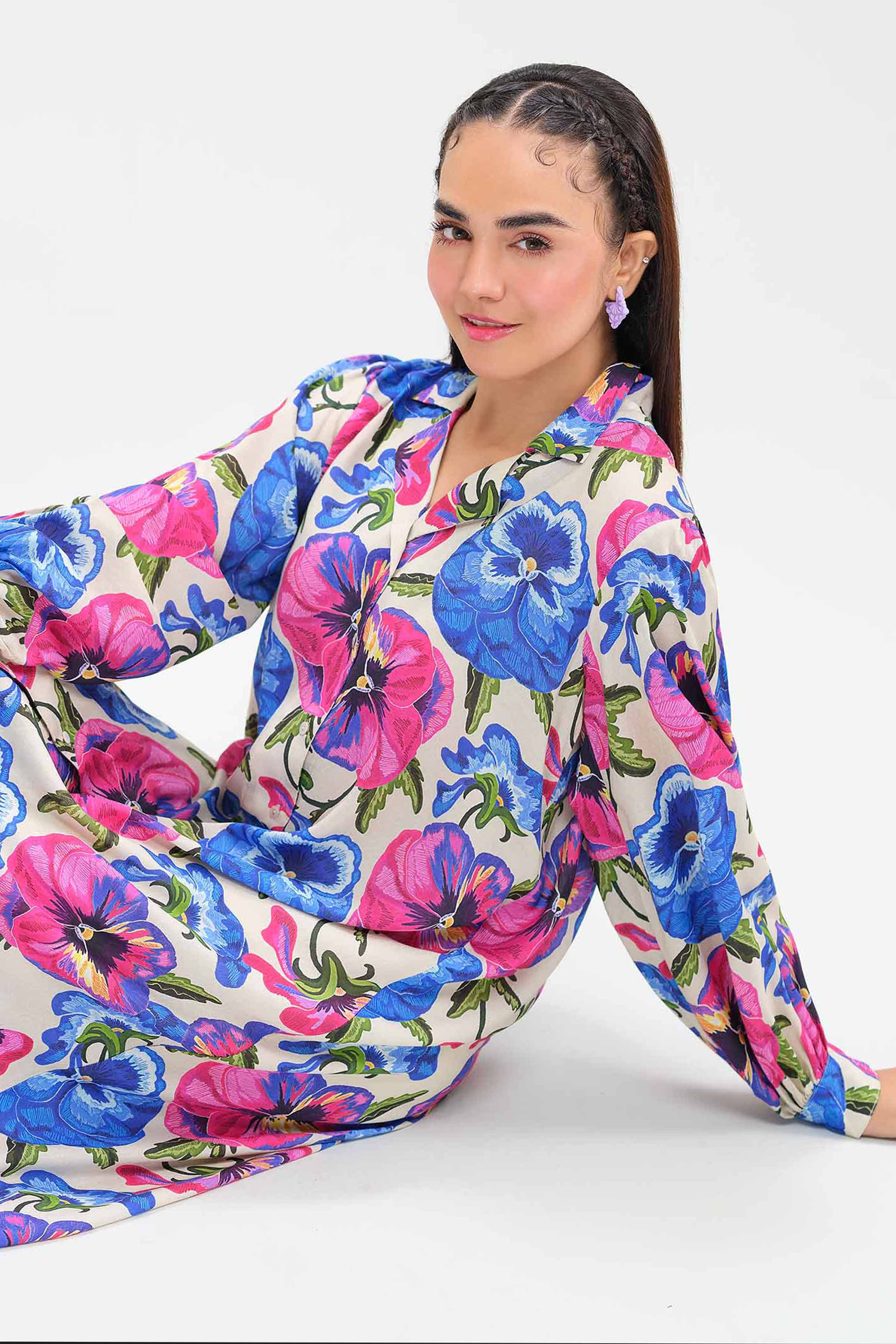 NishatUK - Beige Printed Dobby 1-piece ready to wear Shirt