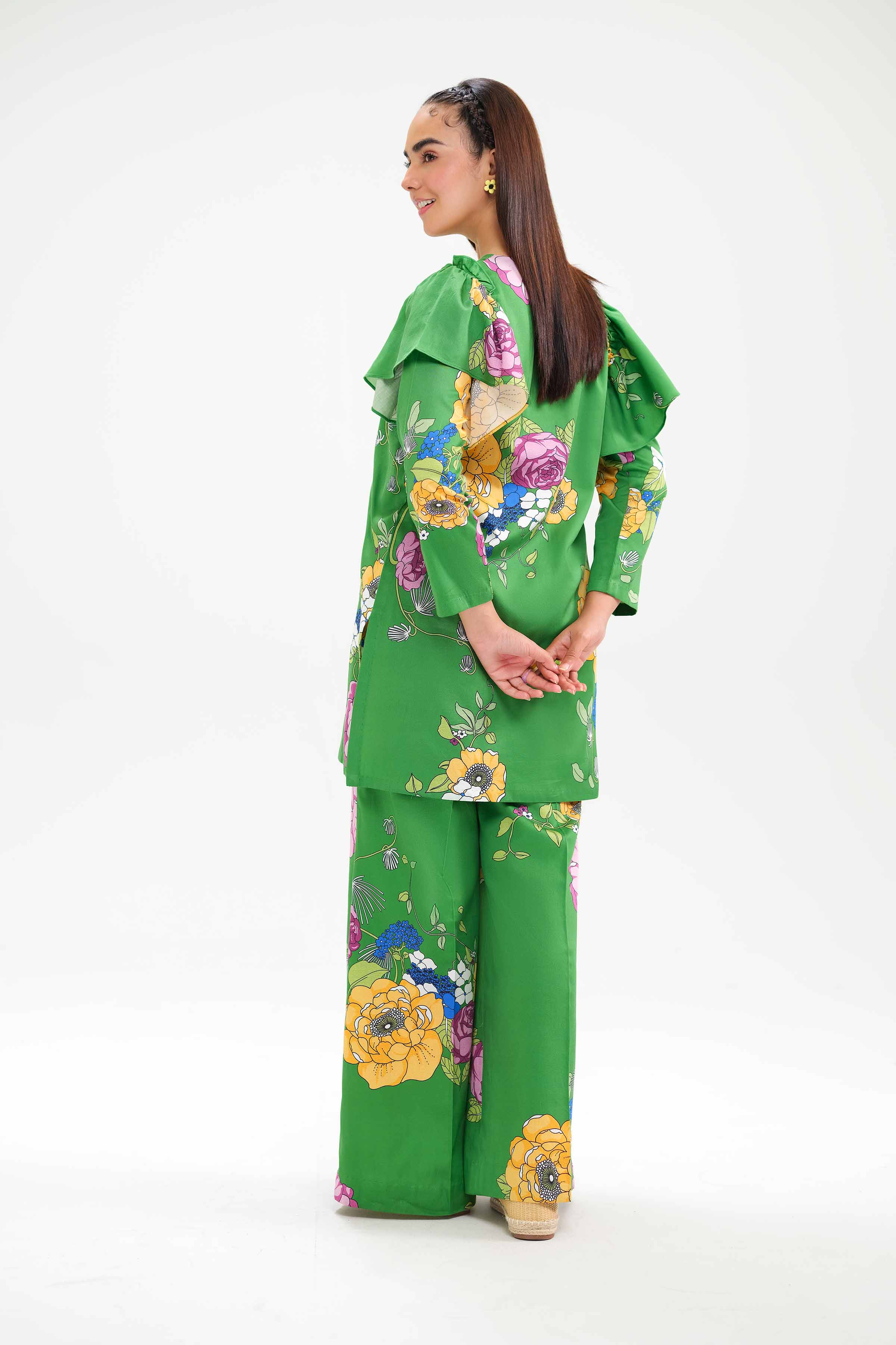 NishatUK - Green Printed Satin 2-piece ready to wear Dress