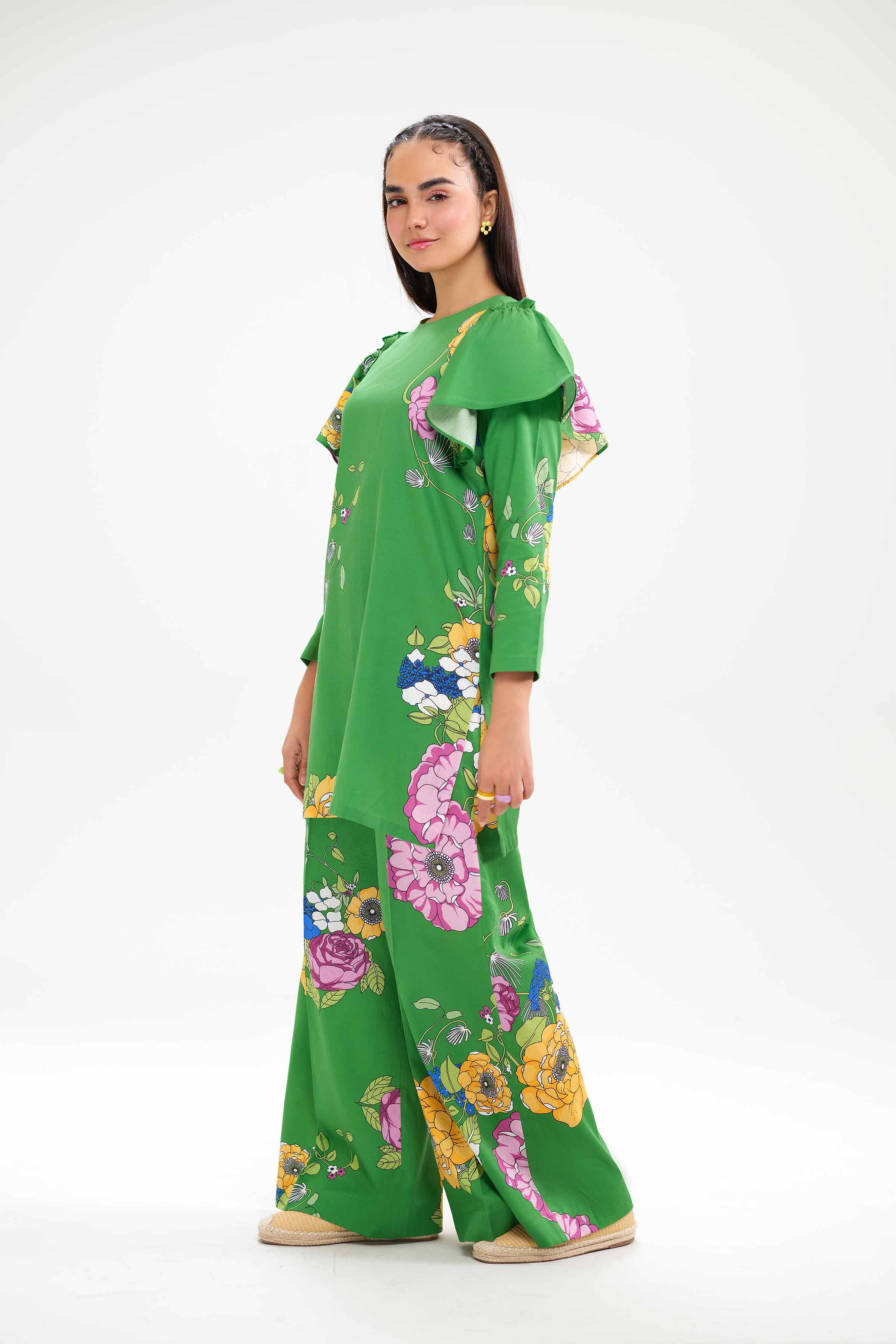 NishatUK - Green Printed Satin 2-piece ready to wear Dress