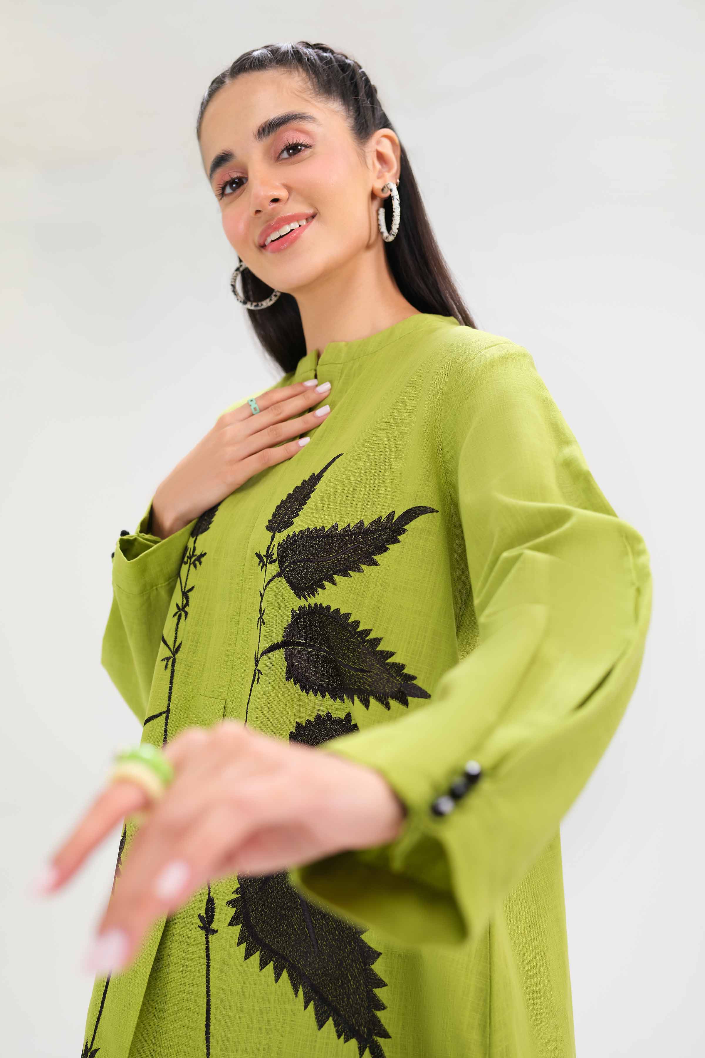 NishatUK - Brown Embroidered Yarn Dyed 1-piece ready to wear Tunic