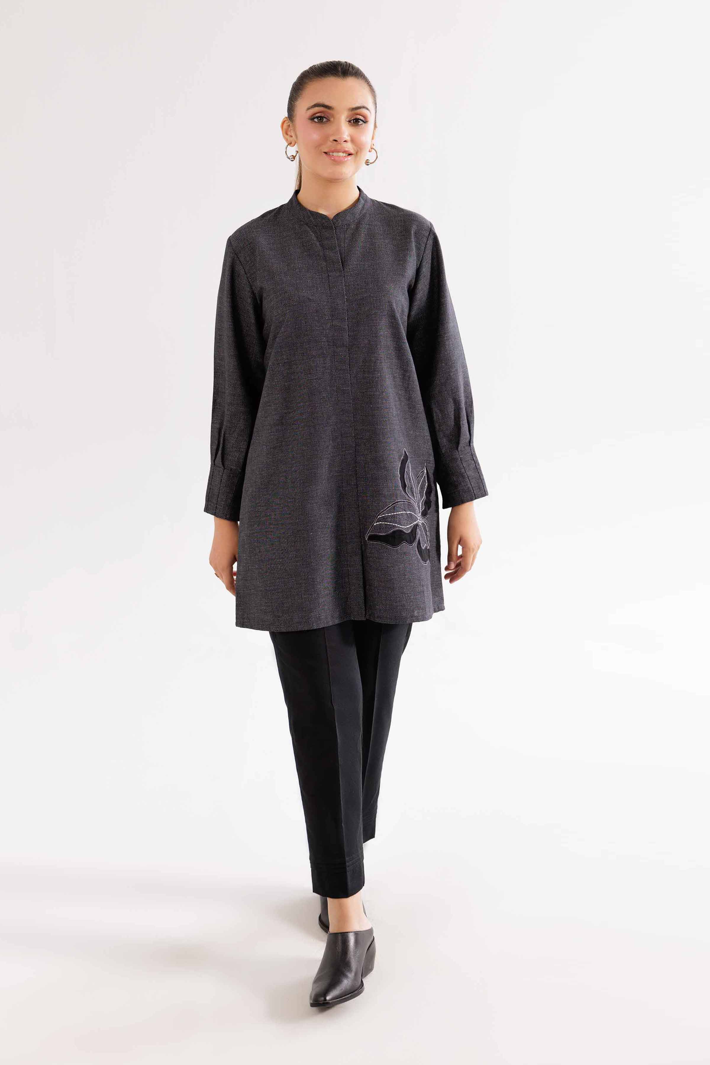 NishatUK - Brown Embroidered Yarn Dyed 1-piece ready to wear Tunic