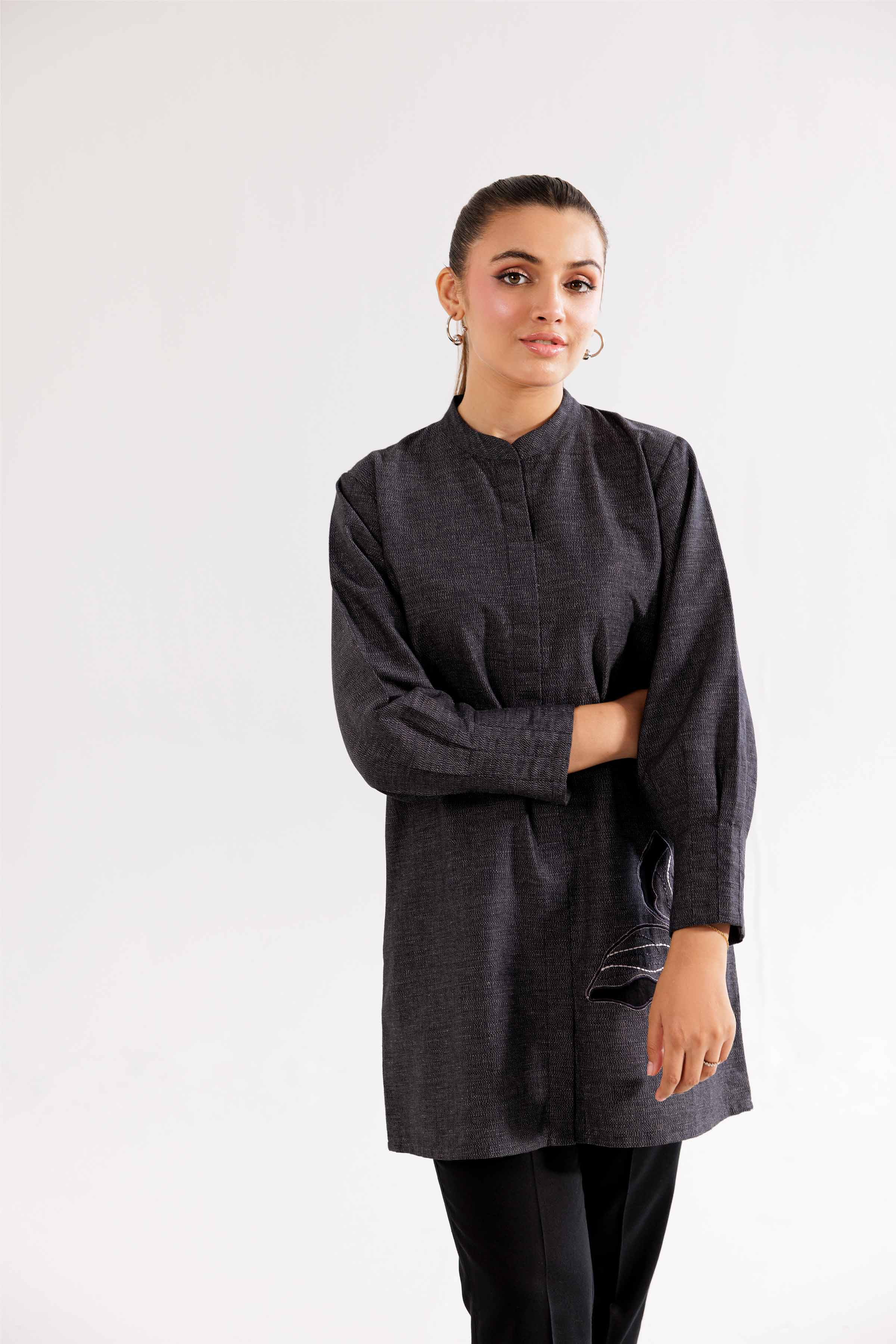 NishatUK - Brown Embroidered Yarn Dyed 1-piece ready to wear Tunic