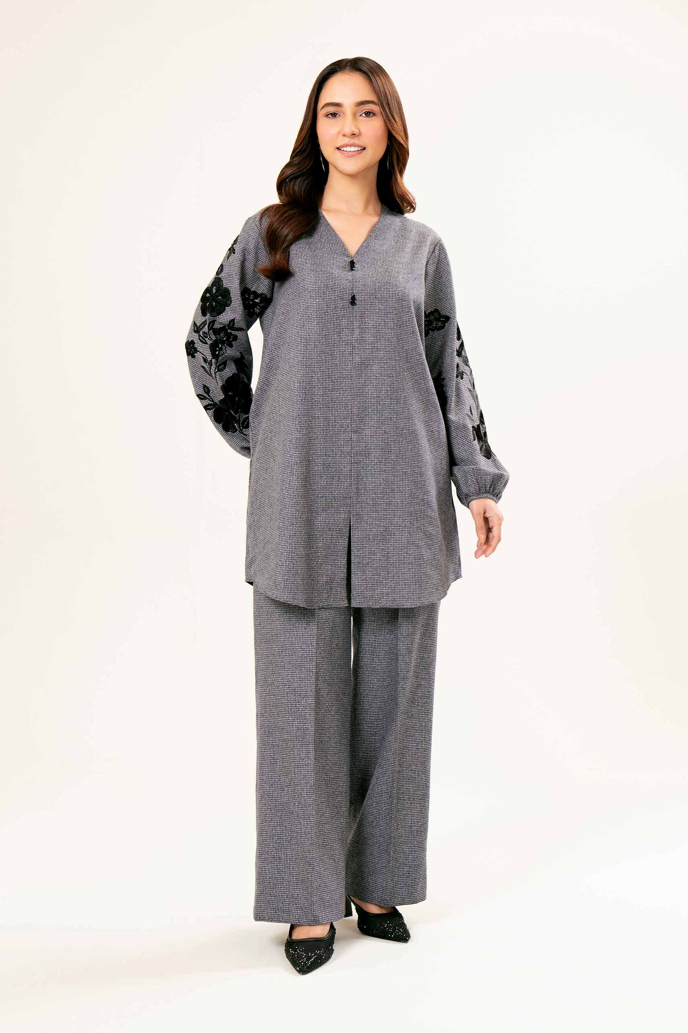 NishatUK - Brown Embroidered Yarn Dyed 2-piece ready to wear Dress