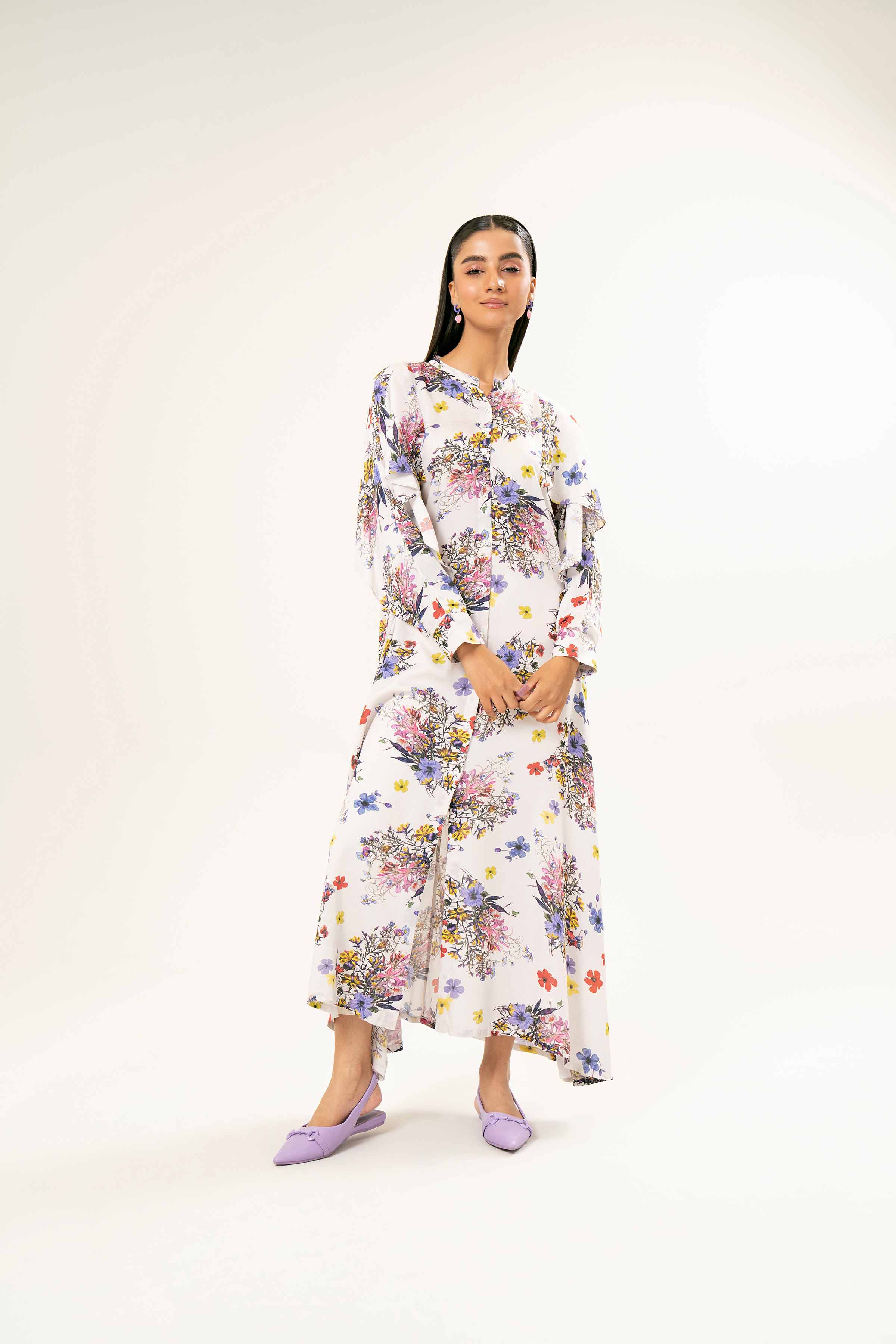 NishatUK - Brown Printed Dobby 1-piece ready to wear Long Dress