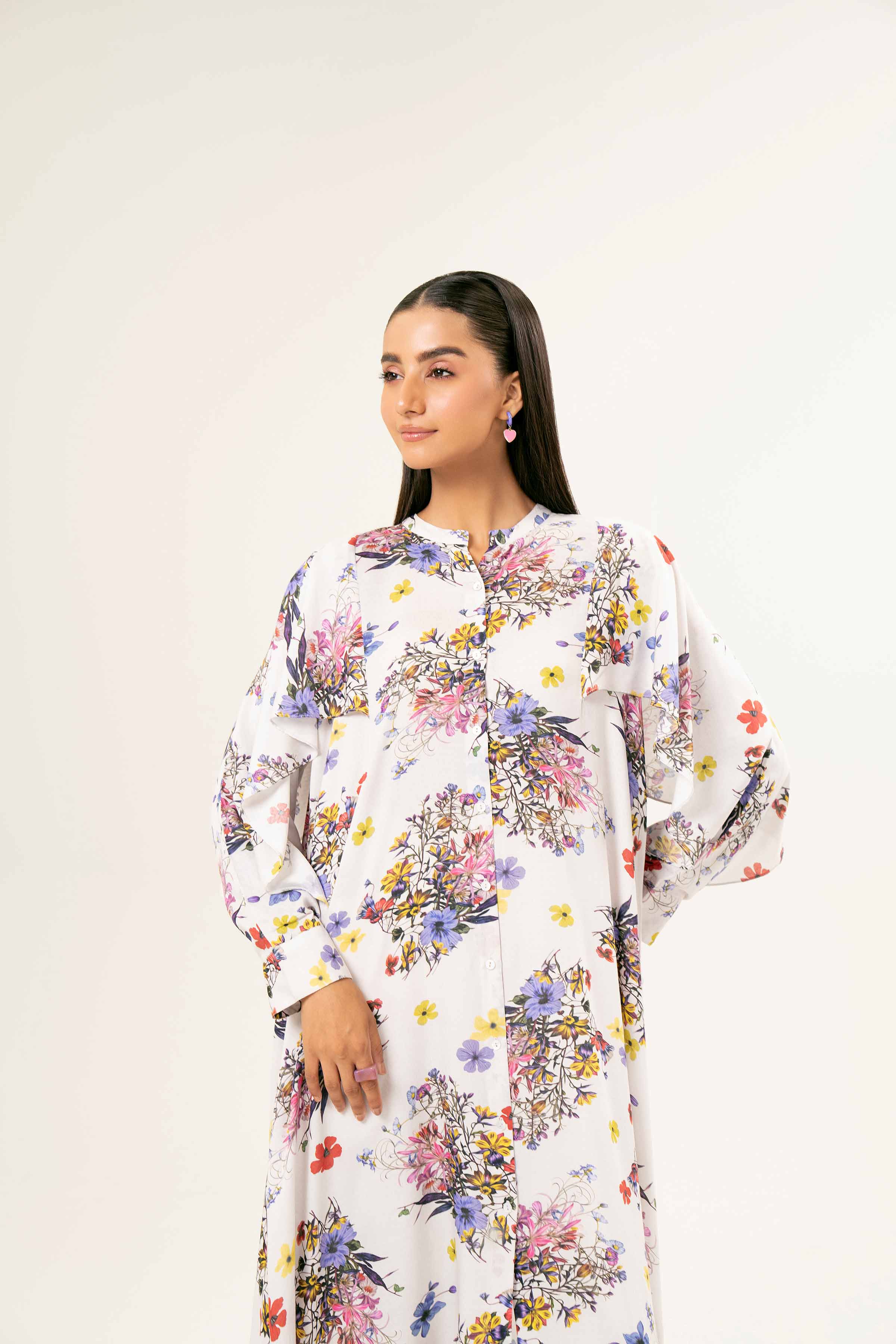 NishatUK - Brown Printed Dobby 1-piece ready to wear Long Dress