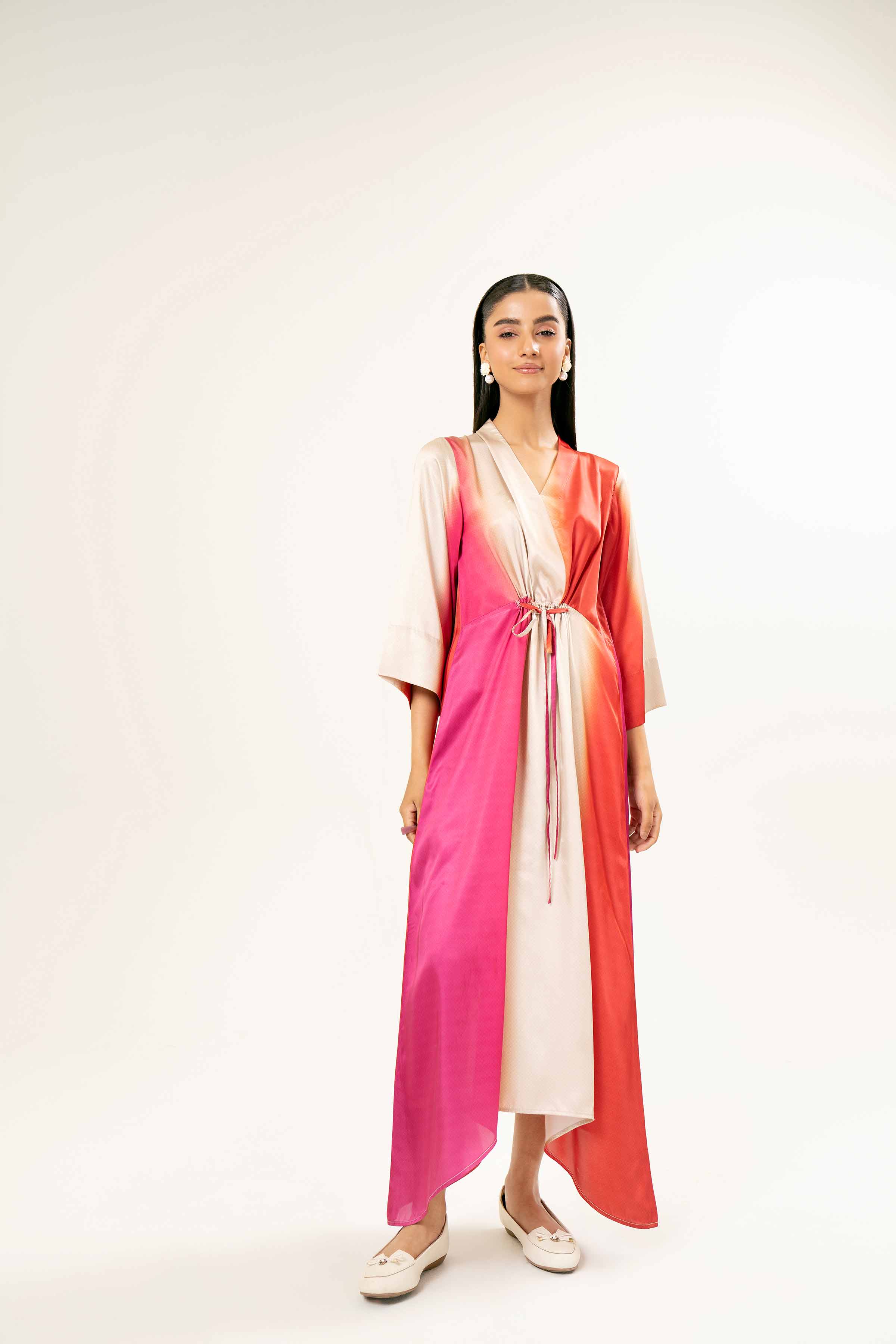 NishatUK - Brown Printed Silk 1-piece ready to wear Long Dress