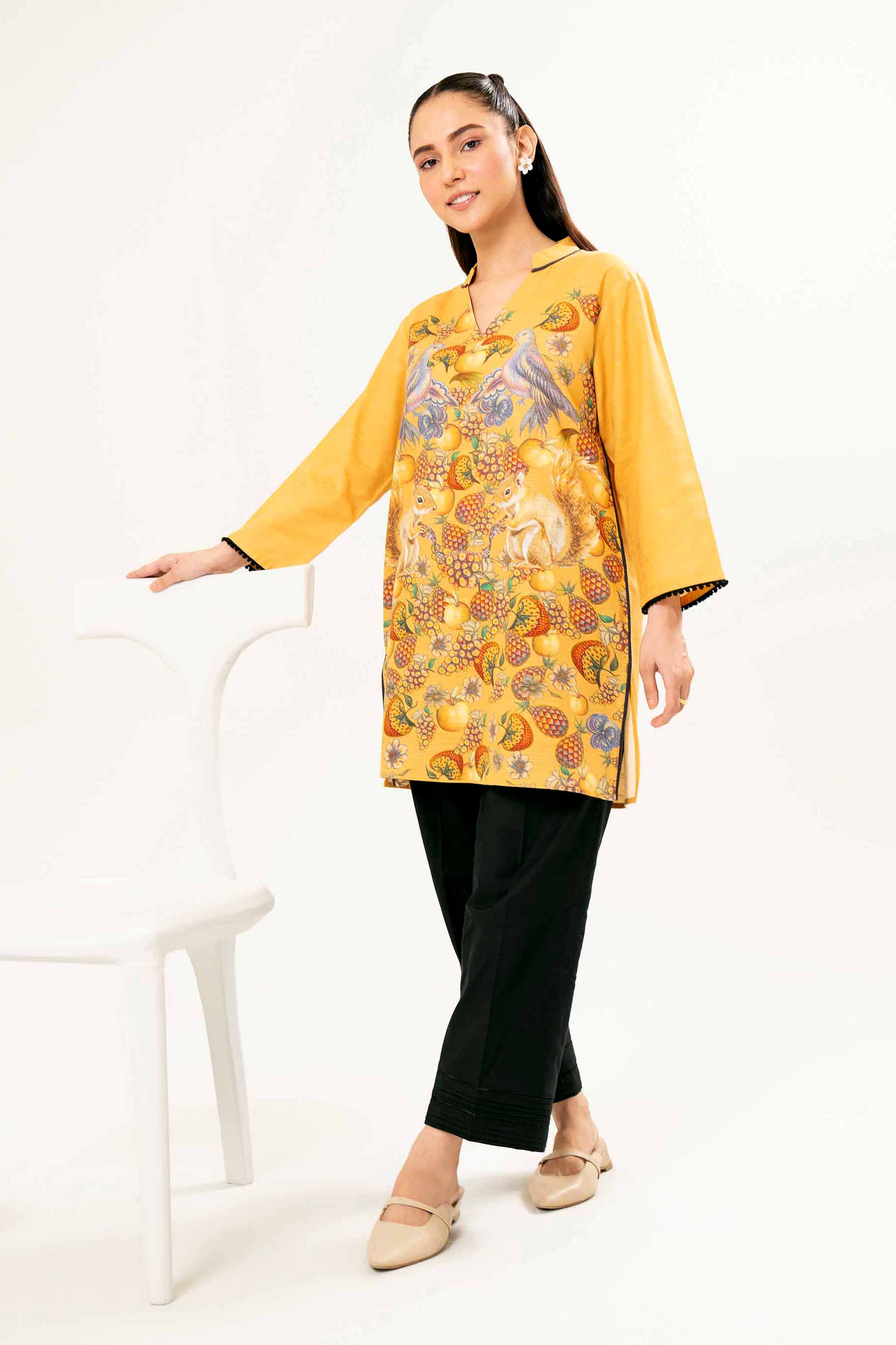 NishatUK - Brown Printed Khaddar 1-piece ready to wear Tunic
