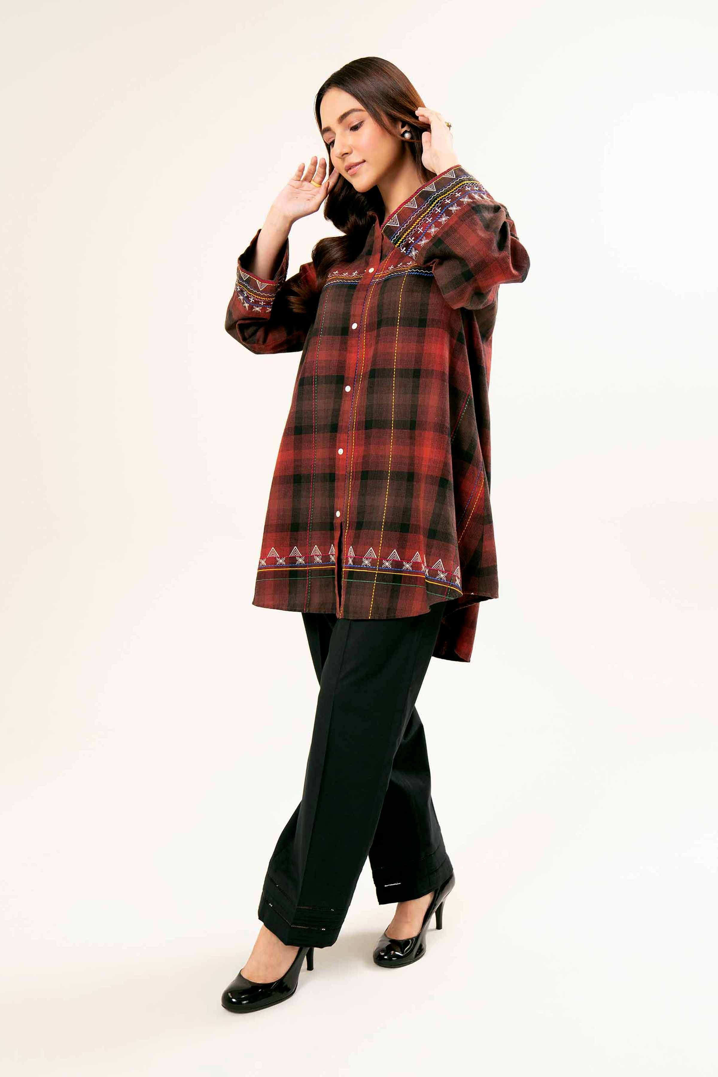 NishatUK - Brown Embroidered Yarn Dyed 1-piece ready to wear Tunic