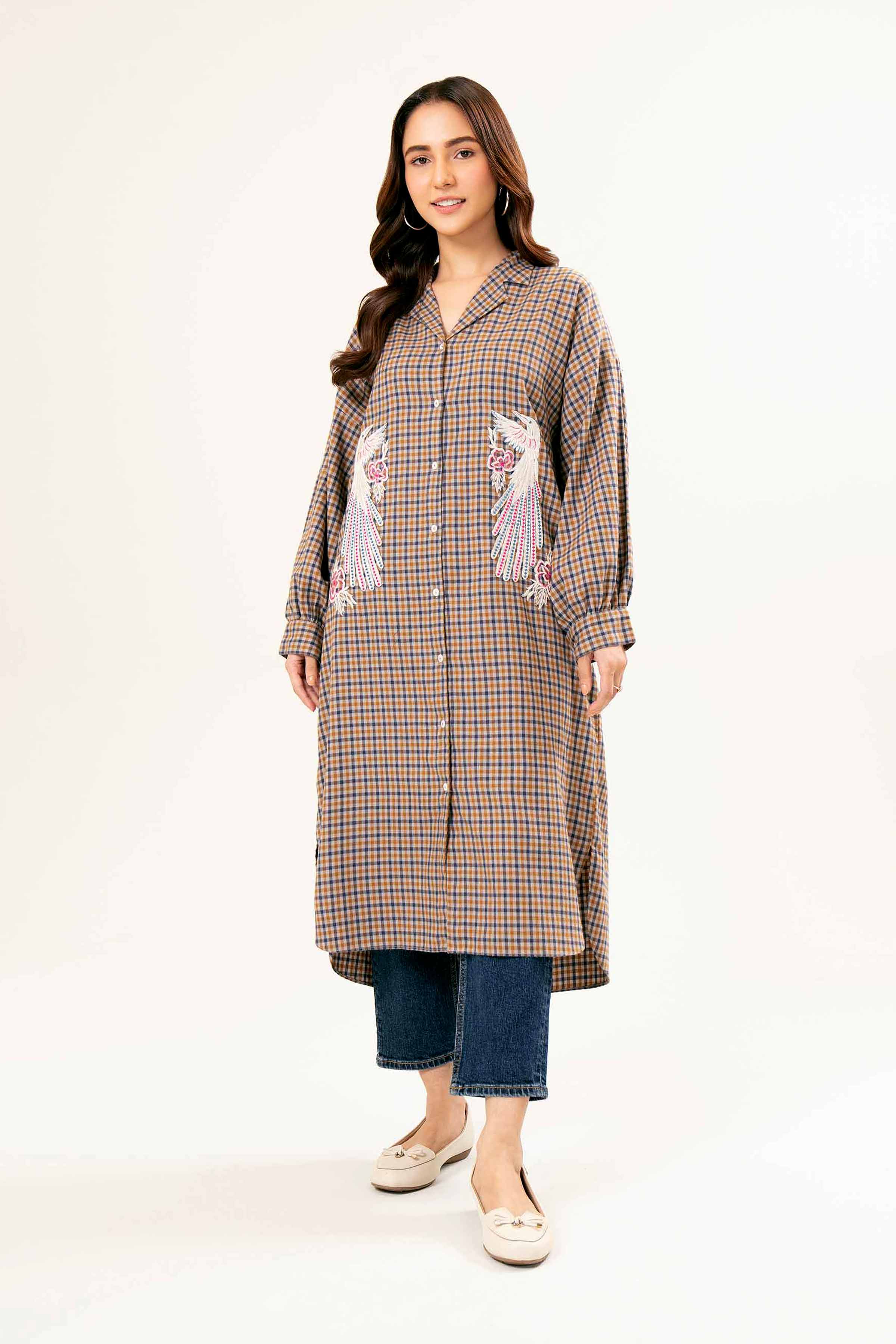 NishatUK - Brown Embroidered Yarn Dyed 1-piece ready to wear Shirt
