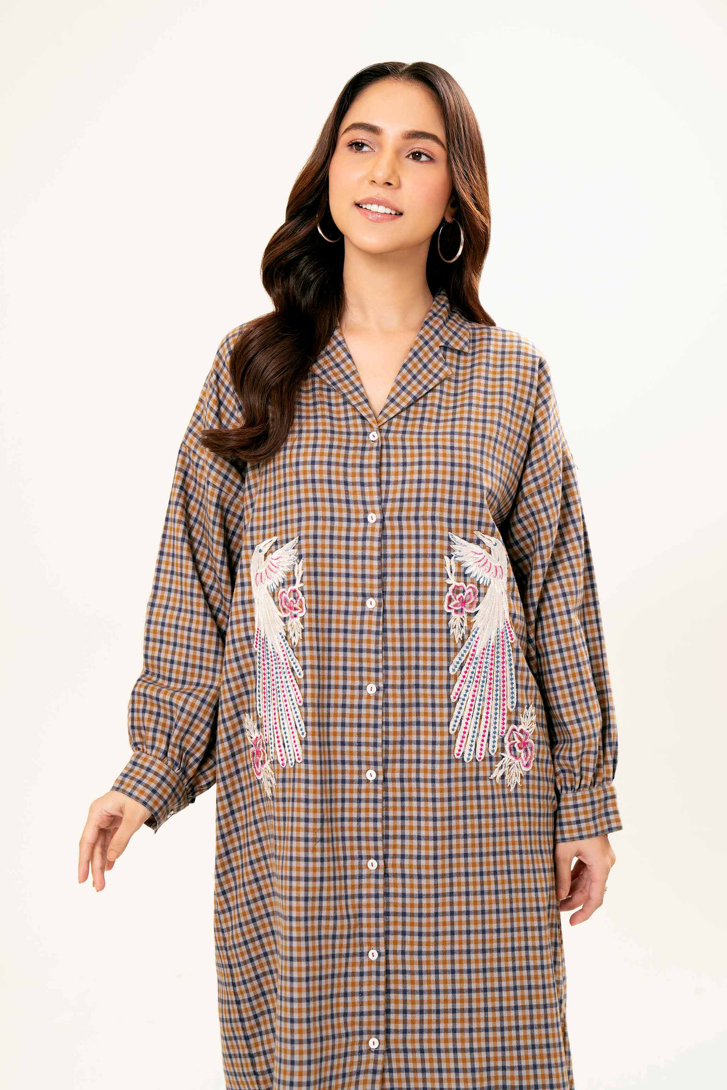 NishatUK - Brown Embroidered Yarn Dyed 1-piece ready to wear Shirt