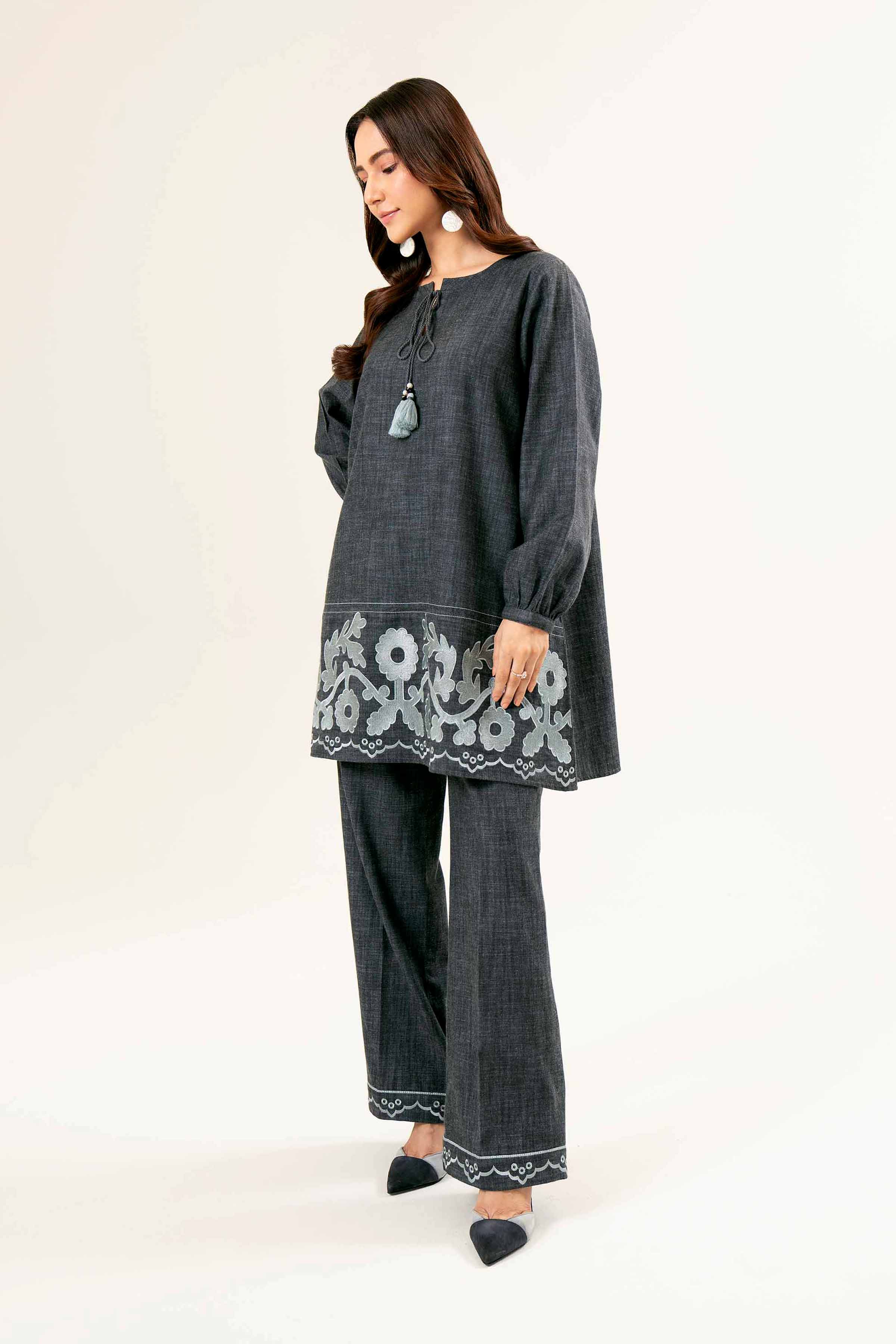 NishatUK - Brown Embroidered Yarn Dyed 2-piece ready to wear Dress