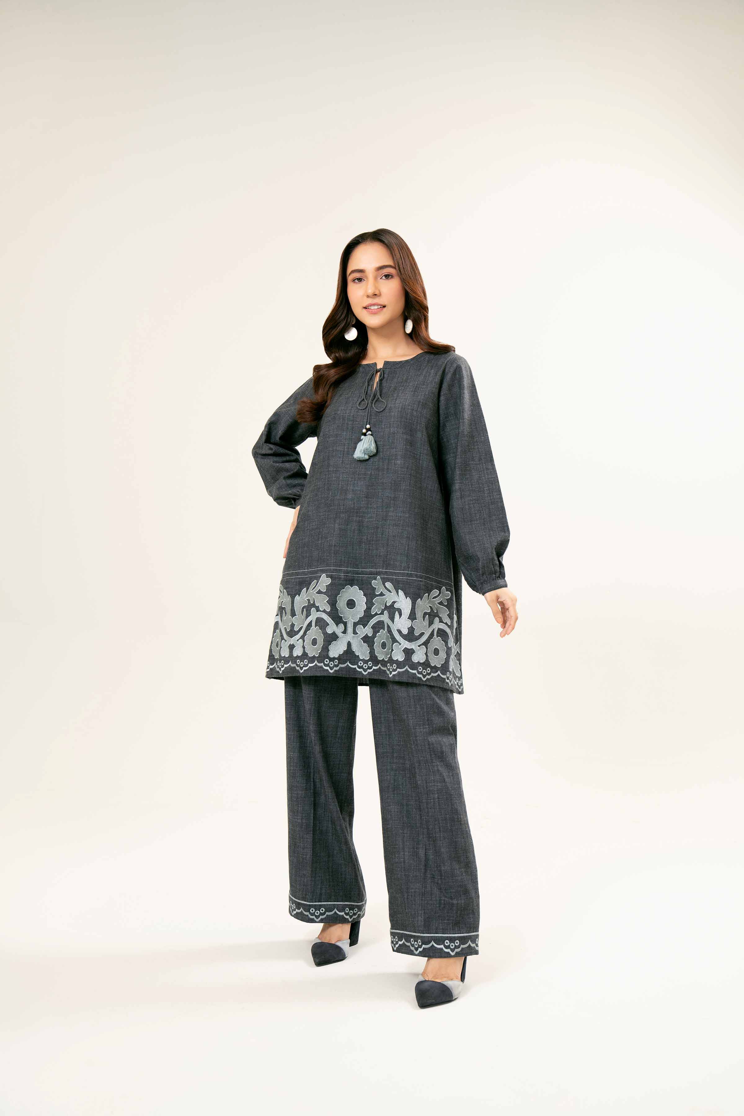 NishatUK - Brown Embroidered Yarn Dyed 2-piece ready to wear Dress