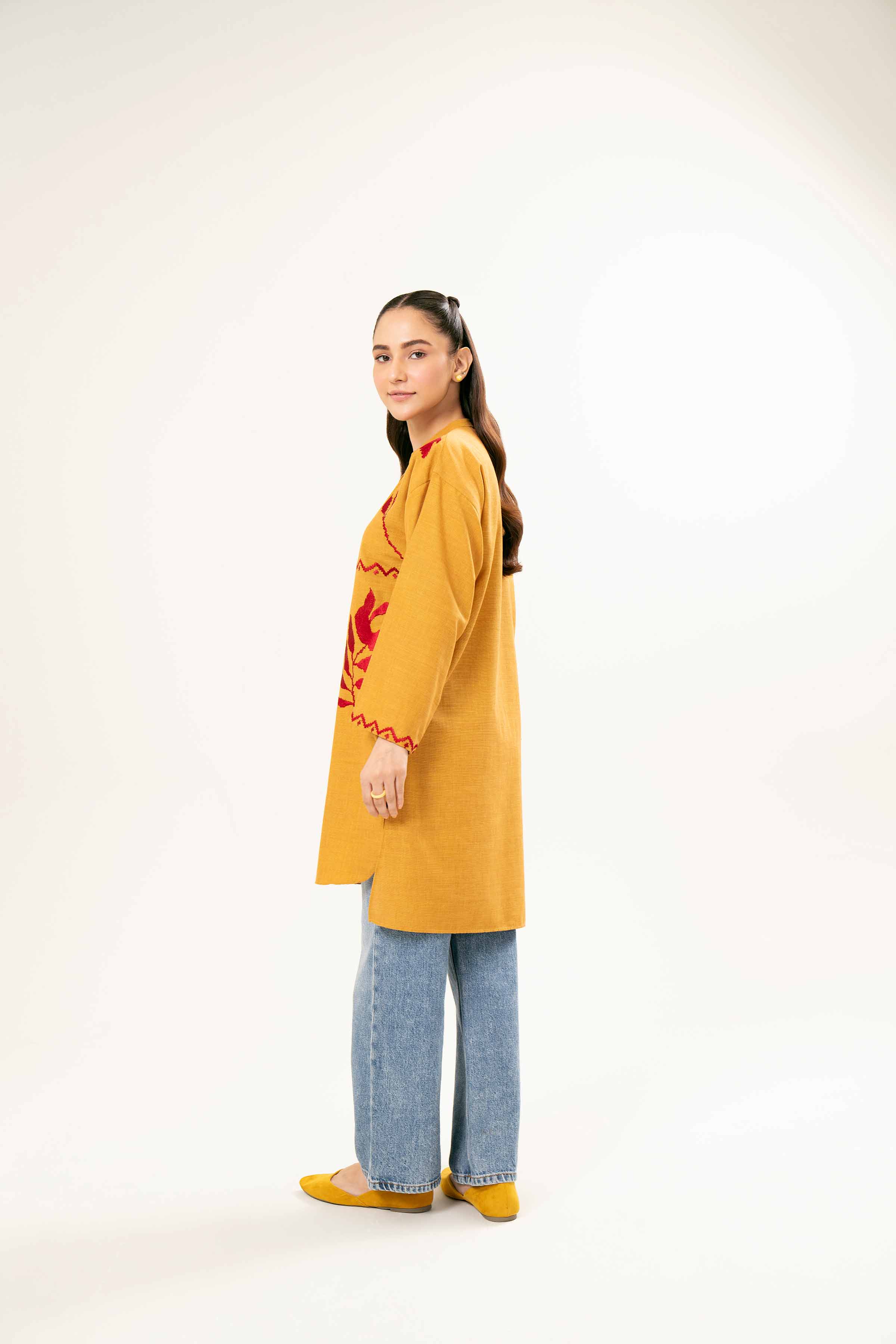 NishatUK - Brown Embroidered Yarn Dyed 1-piece ready to wear Tunic