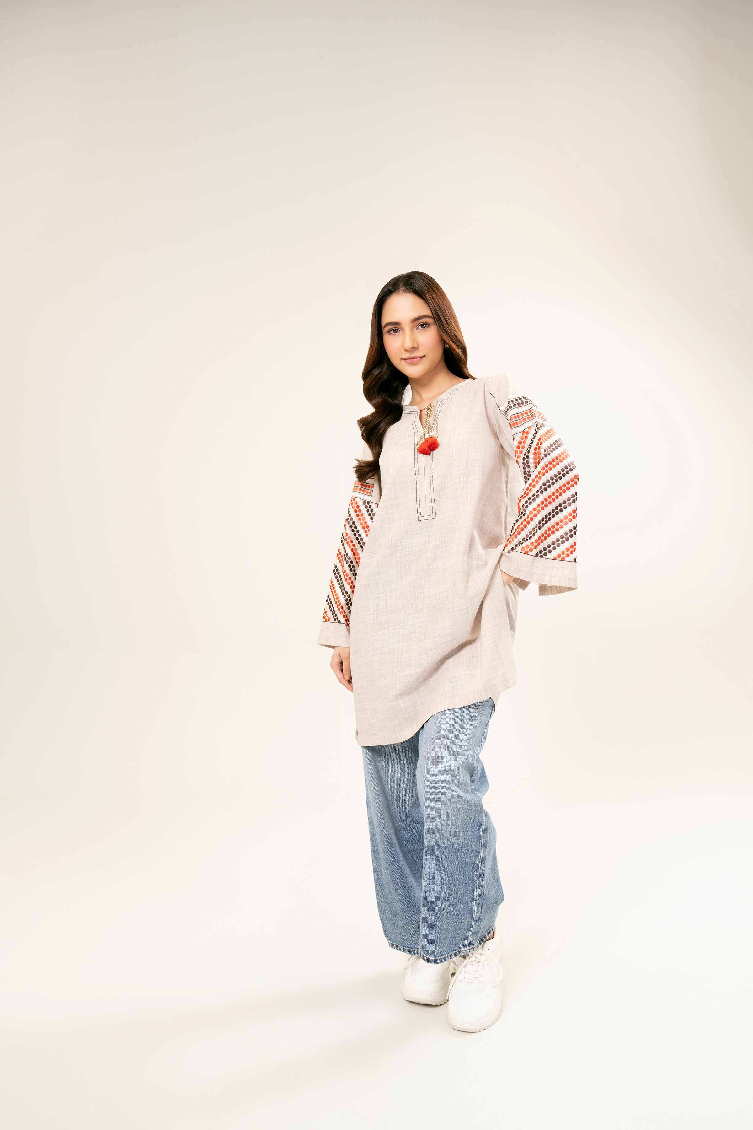 NishatUK - Brown Embroidered Yarn Dyed 1-piece ready to wear Tunic