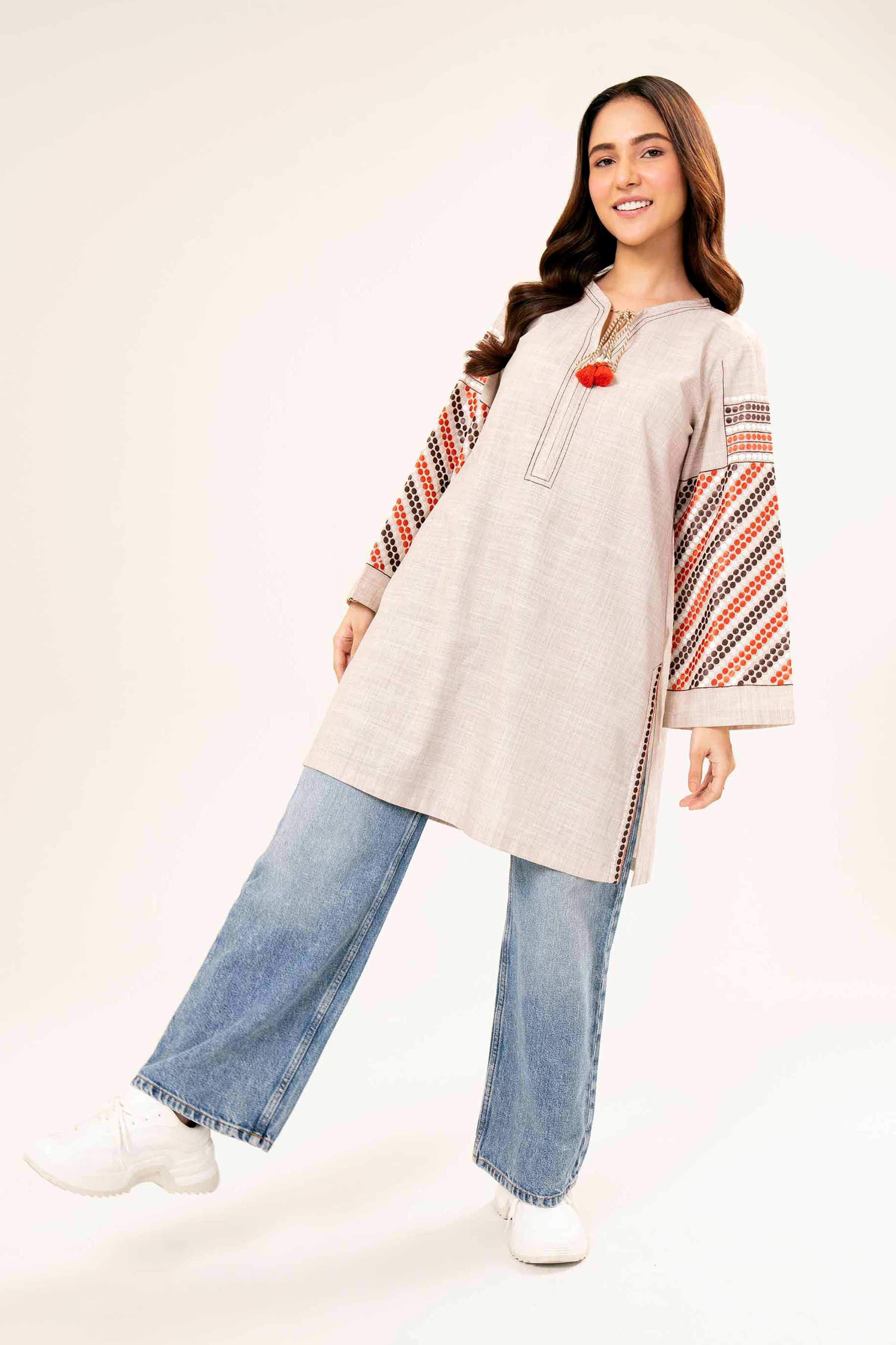 NishatUK - Brown Embroidered Yarn Dyed 1-piece ready to wear Tunic