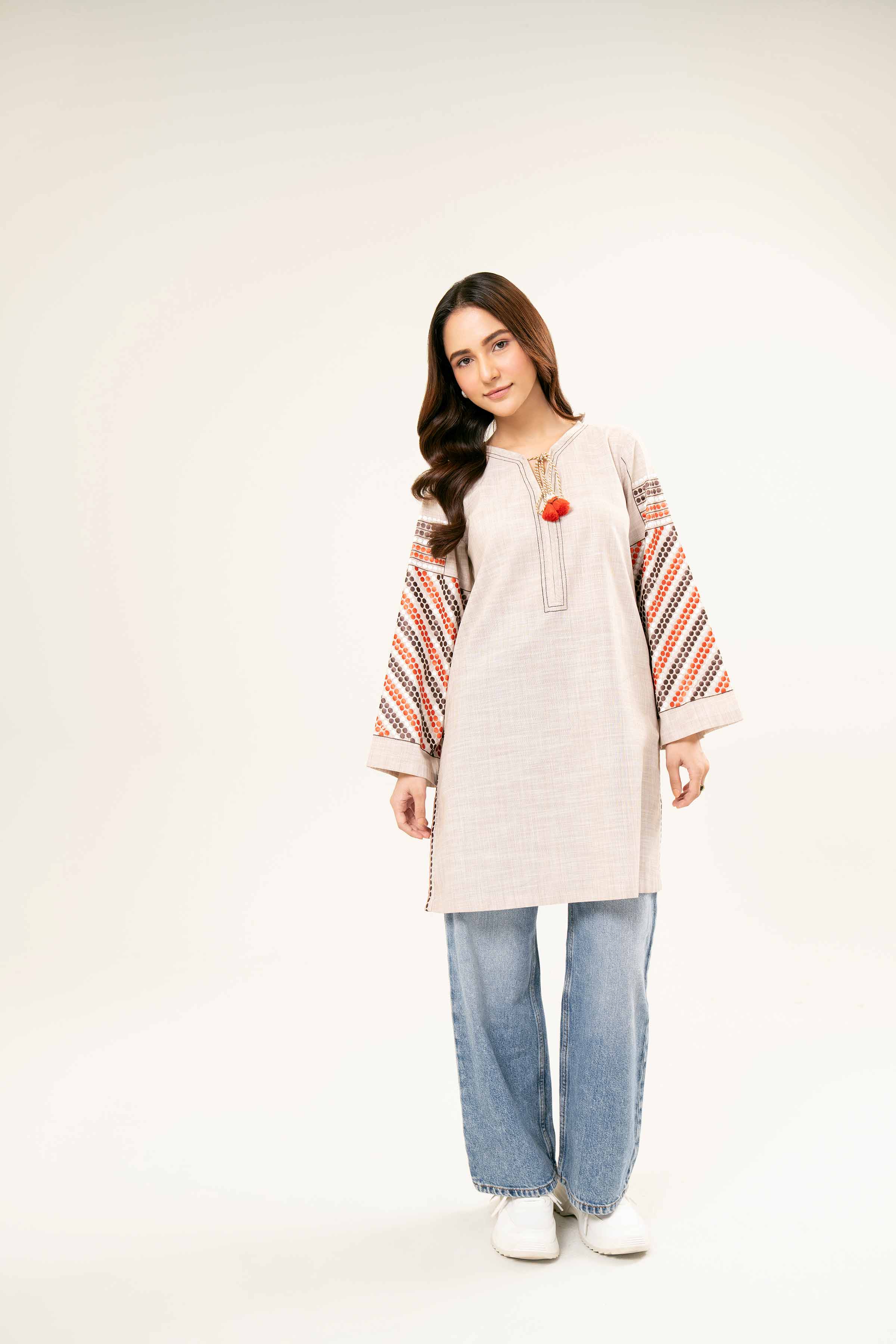 NishatUK - Brown Embroidered Yarn Dyed 1-piece ready to wear Tunic