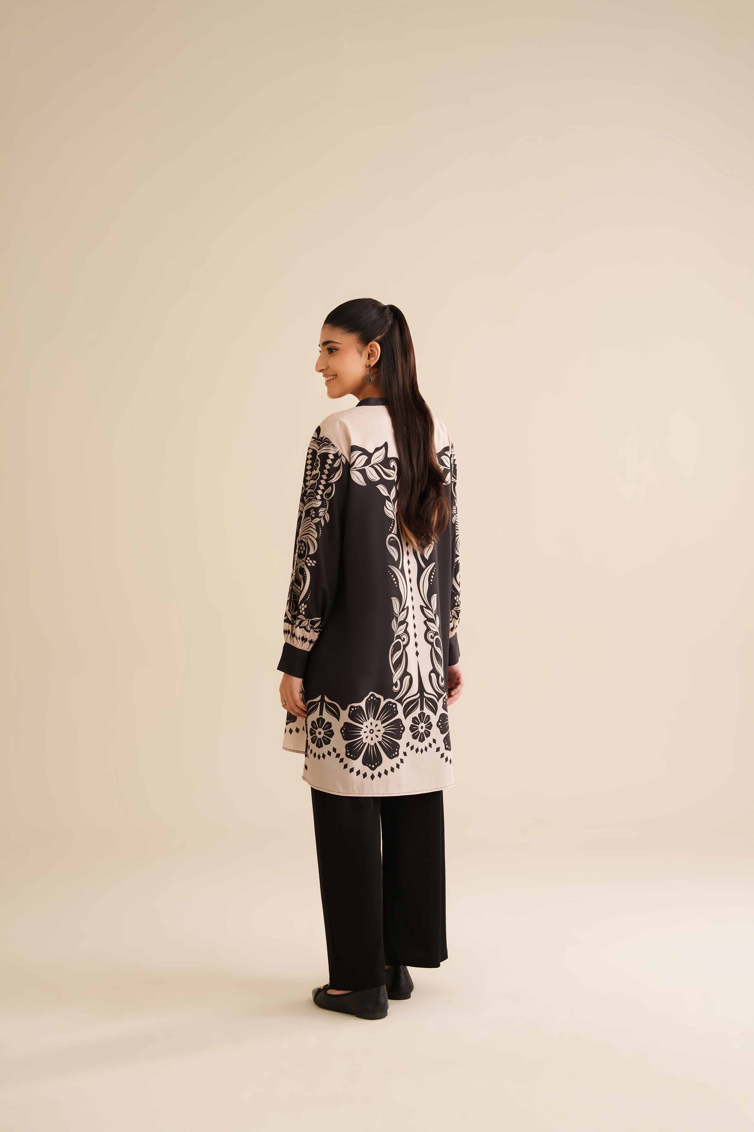 NishatUK - Black Printed Silk 1-piece ready to wear Tunic