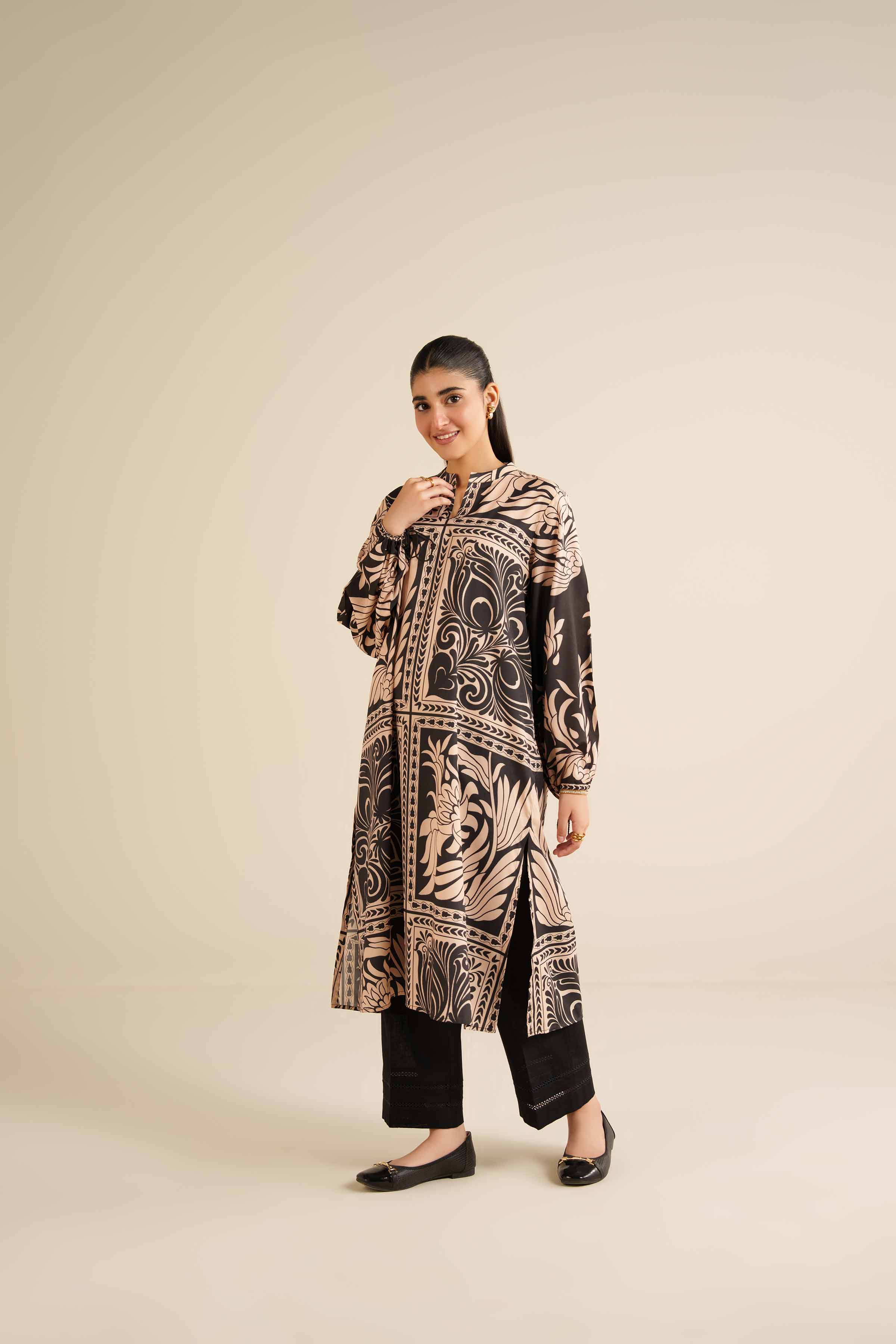 NishatUK - Black Silk 1-piece ready to wear Tunic