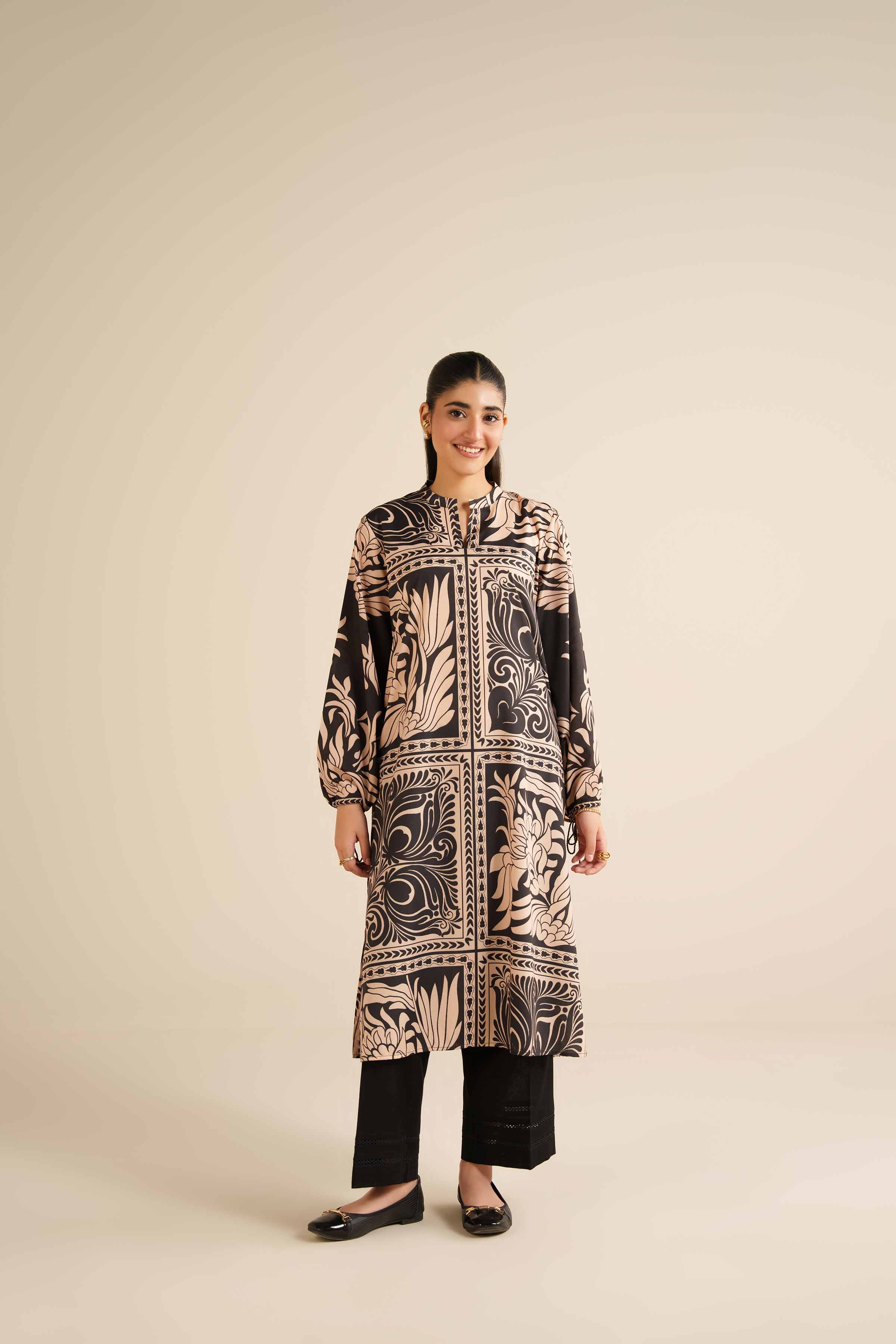 NishatUK - Black Silk 1-piece ready to wear Tunic