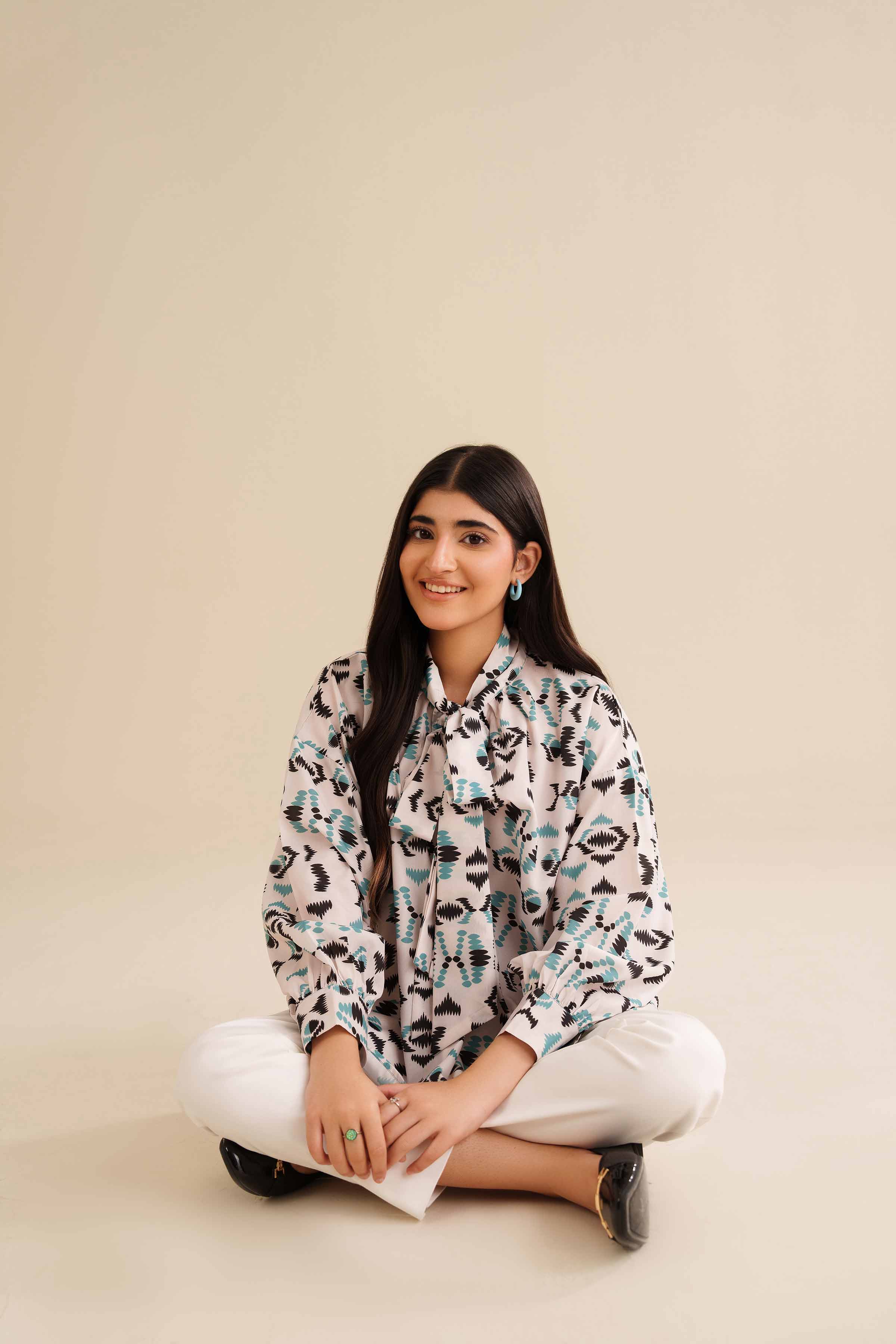NishatUK - White Printed Silk 1-piece ready to wear Tunic