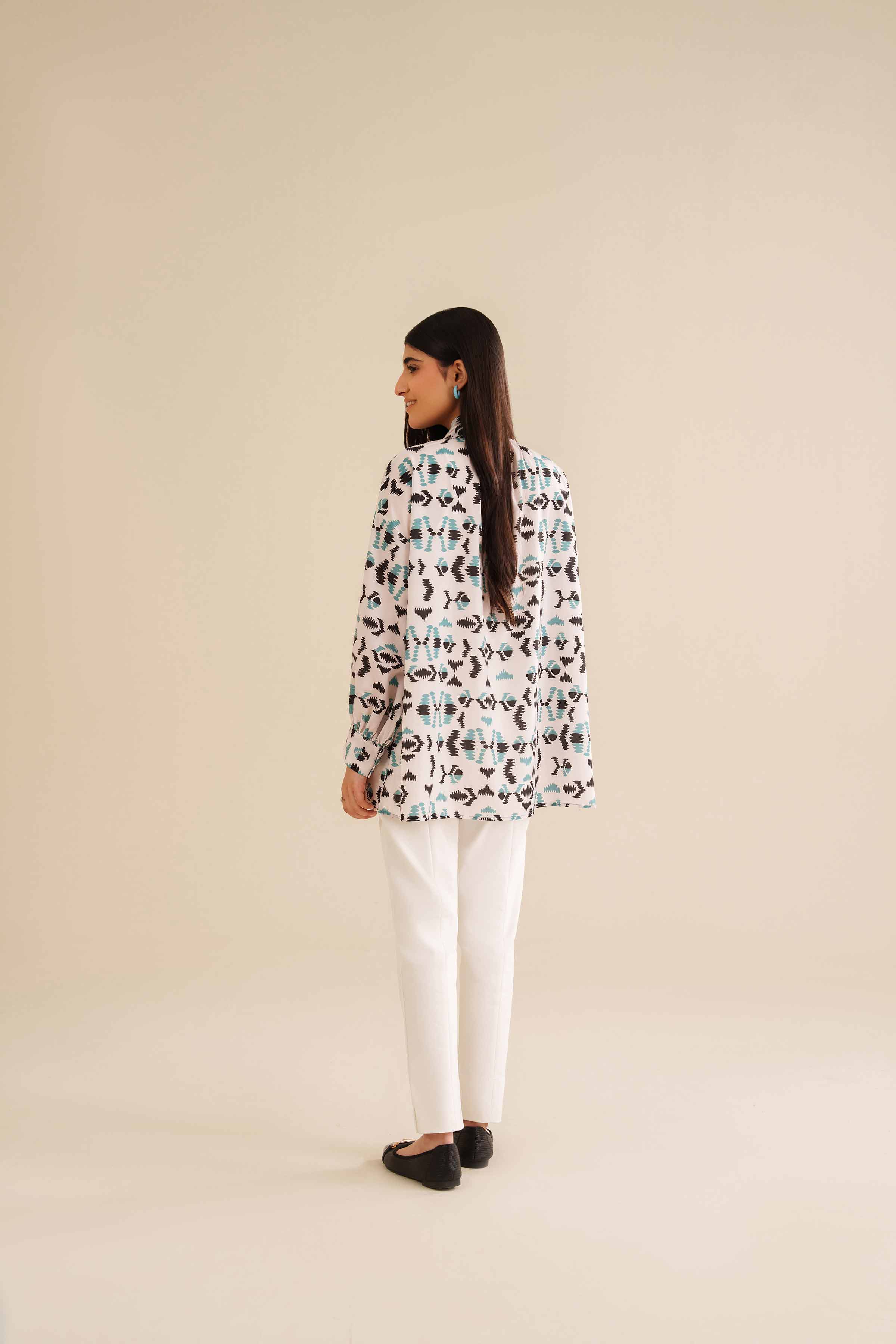 NishatUK - White Printed Silk 1-piece ready to wear Tunic