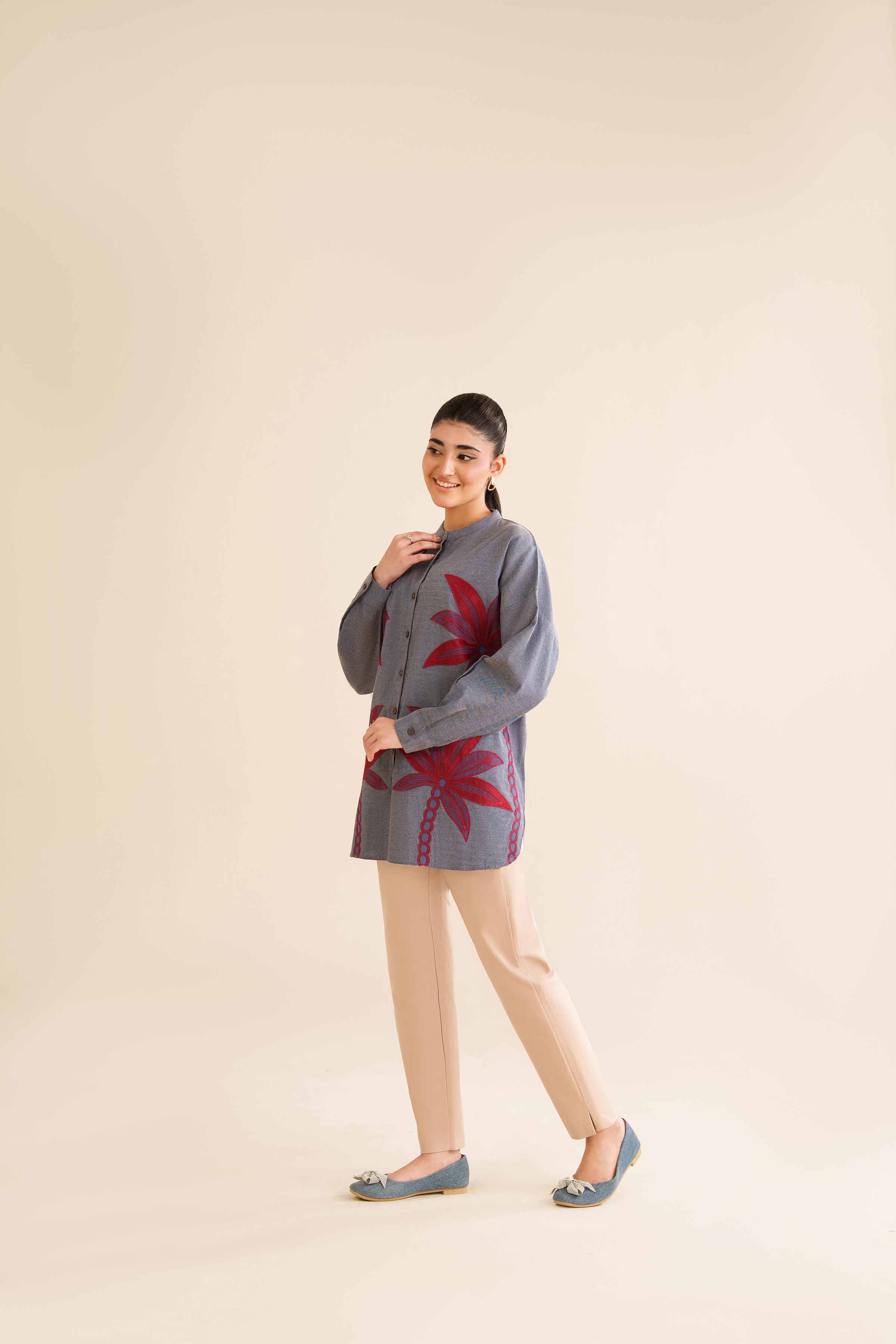 NishatUK - Blue Embroidered Chemray 1-piece ready to wear Tunic