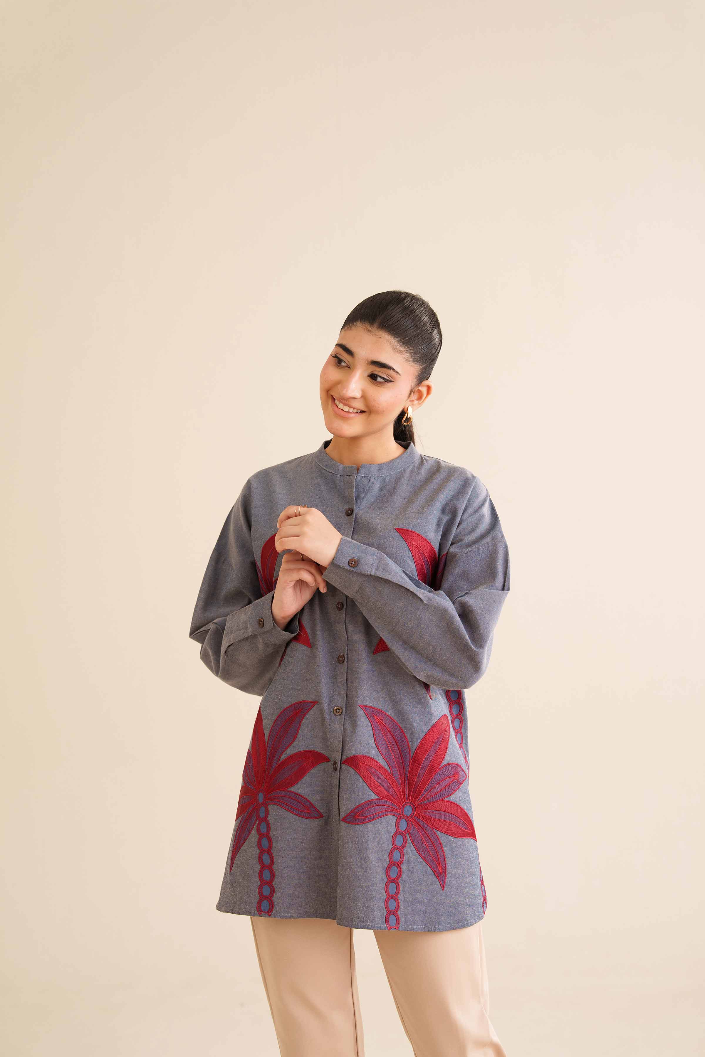 NishatUK - Blue Embroidered Chemray 1-piece ready to wear Tunic