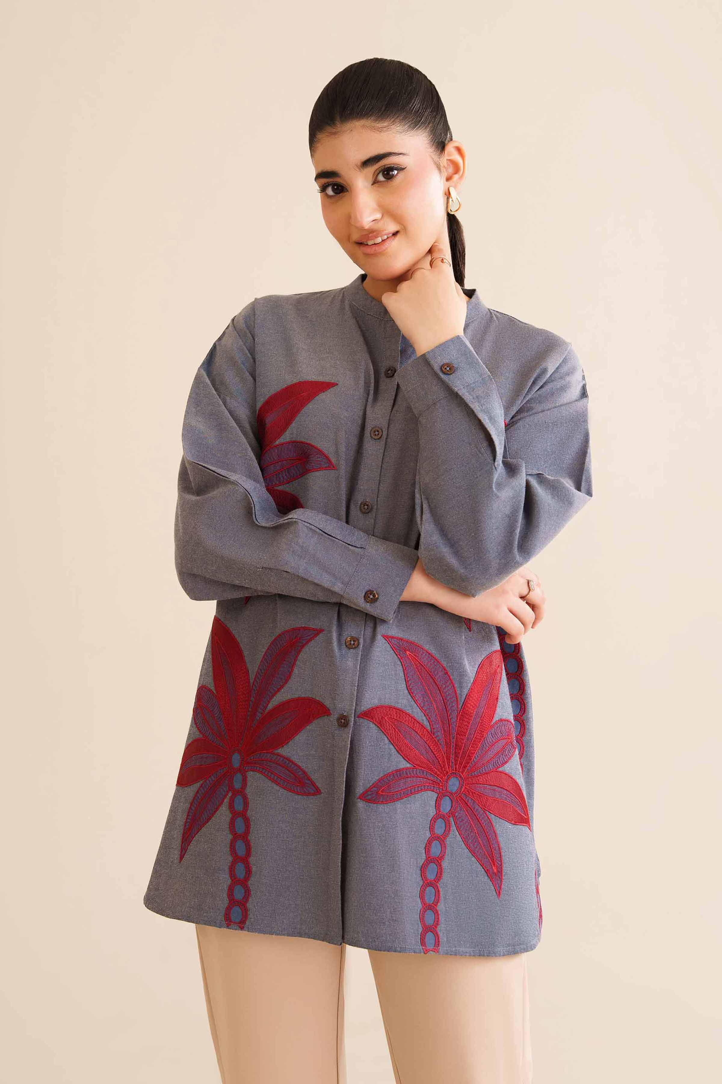 NishatUK - Blue Embroidered Chemray 1-piece ready to wear Tunic