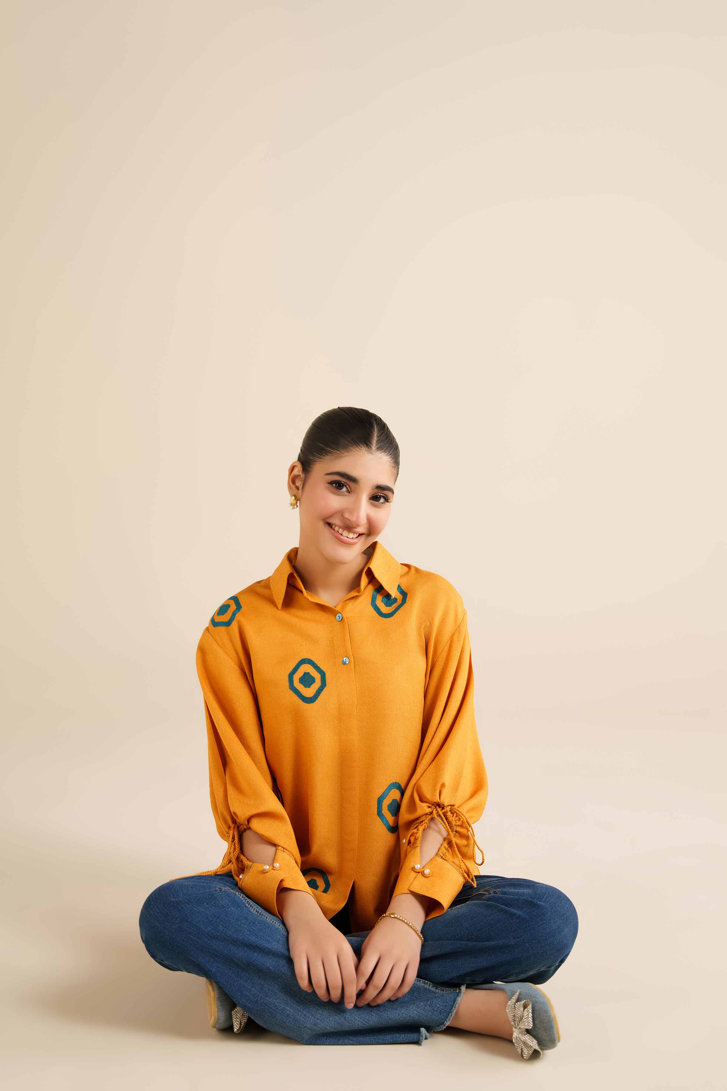 NishatUK - Yellow Embroidered Karandi 1-piece ready to wear Tunic