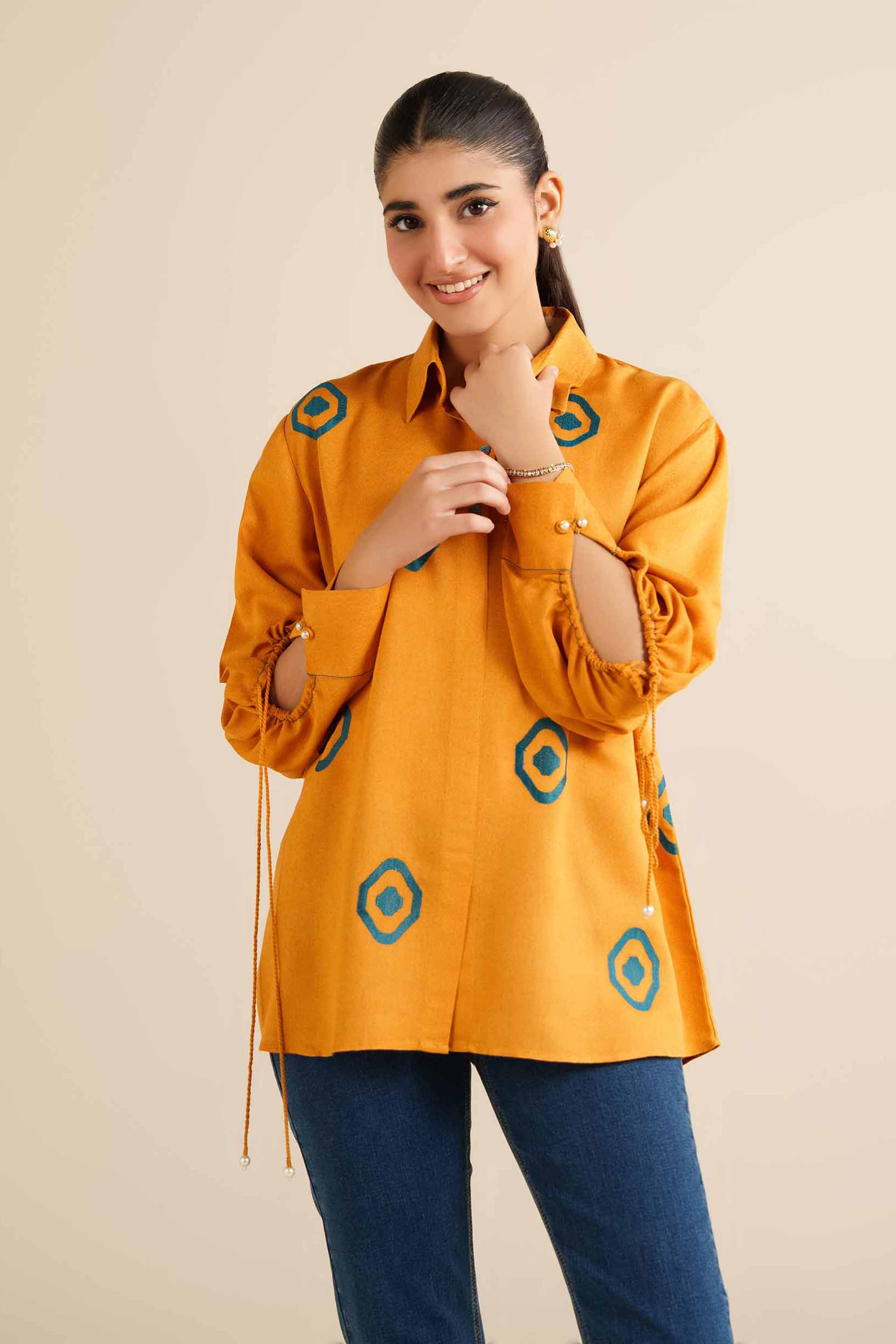 NishatUK - Yellow Embroidered Karandi 1-piece ready to wear Tunic