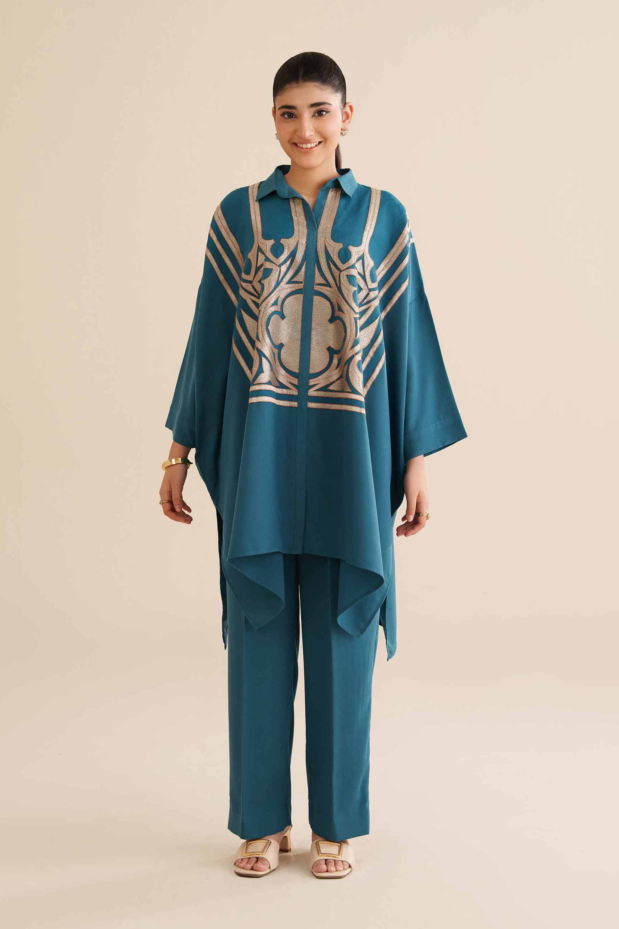 NishatUK - Teal Embroidered Grip 2-piece ready to wear Dress