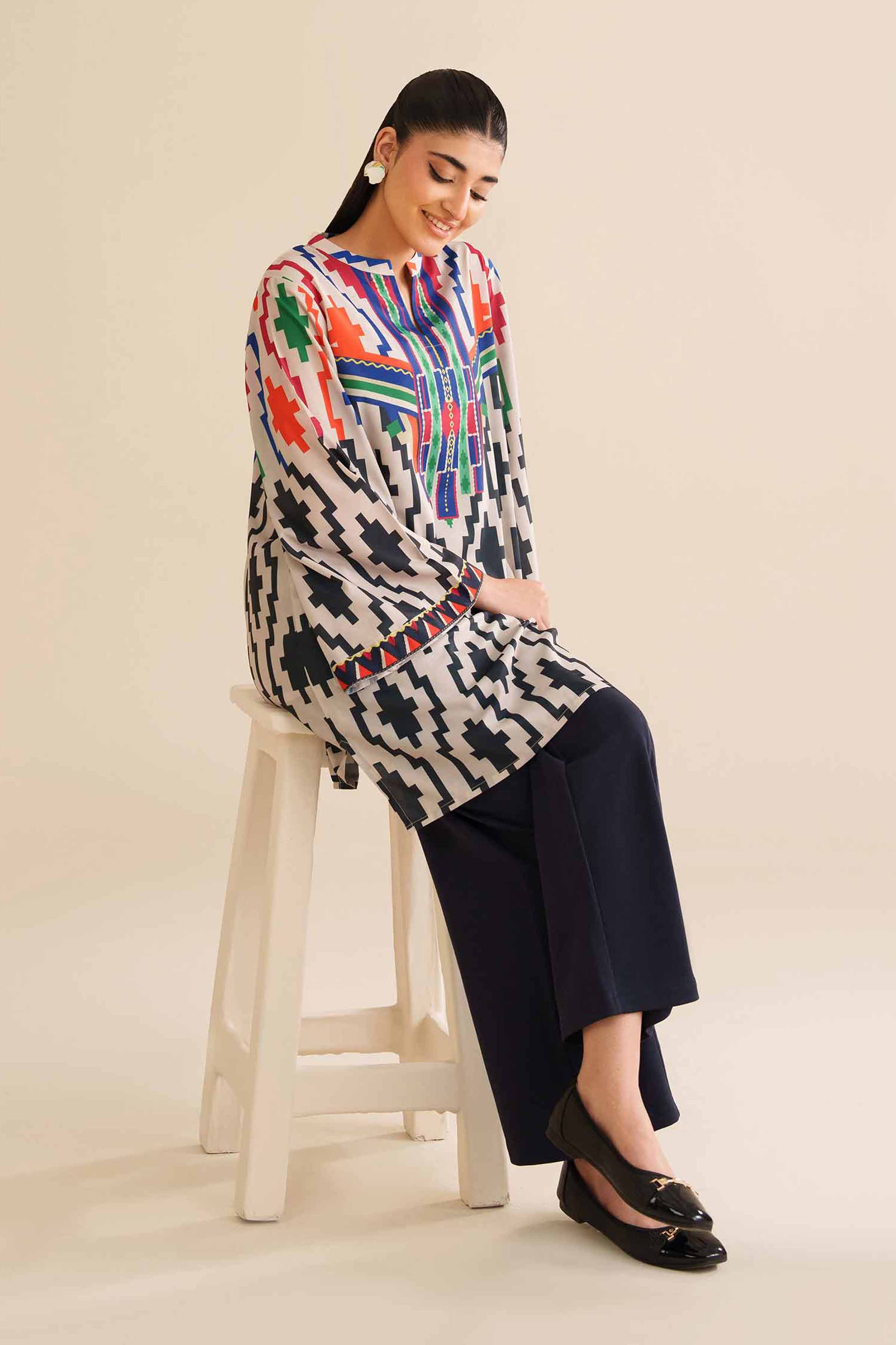 NishatUK - Multi Printed Silk 1-piece ready to wear Tunic