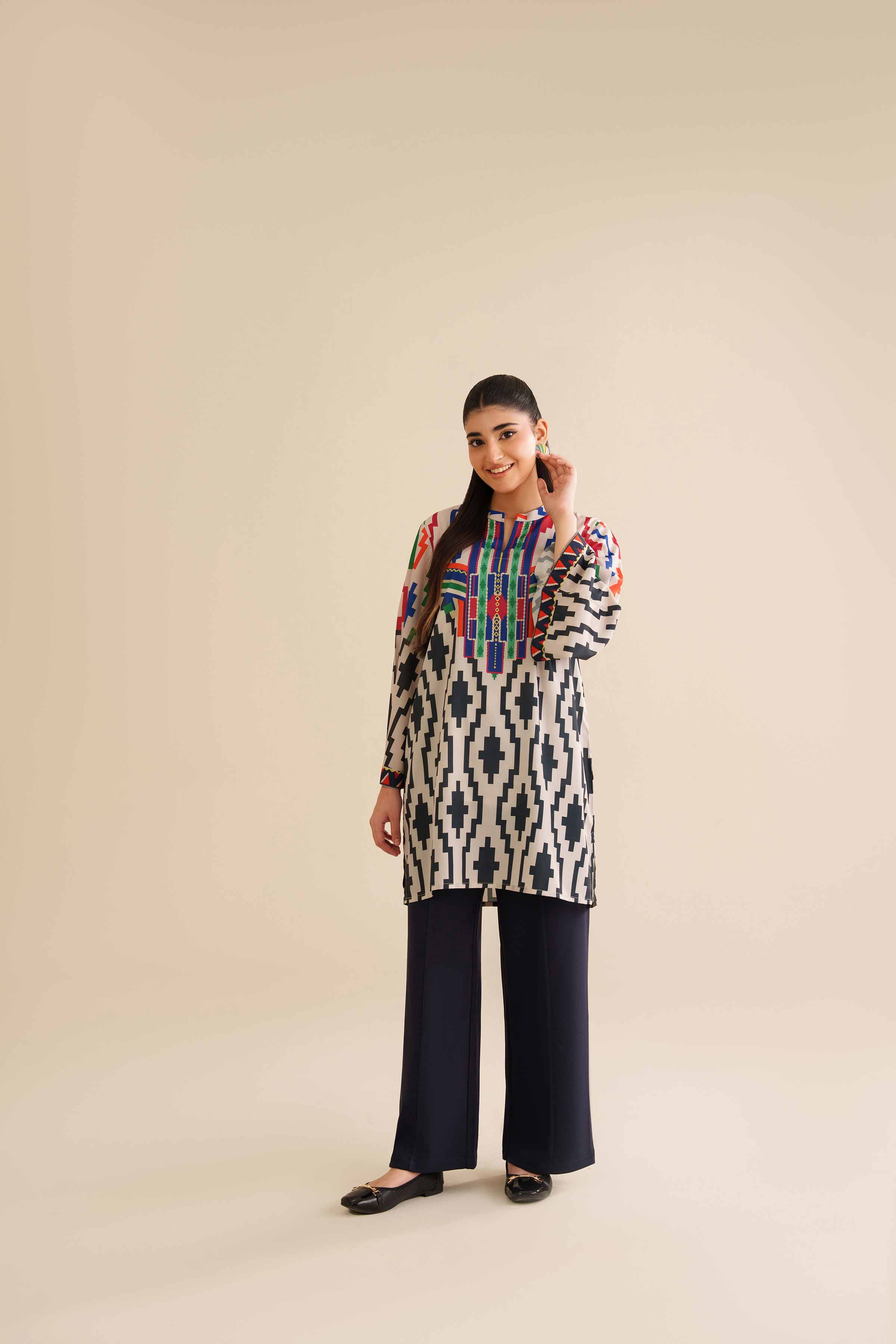 NishatUK - Multi Printed Silk 1-piece ready to wear Tunic