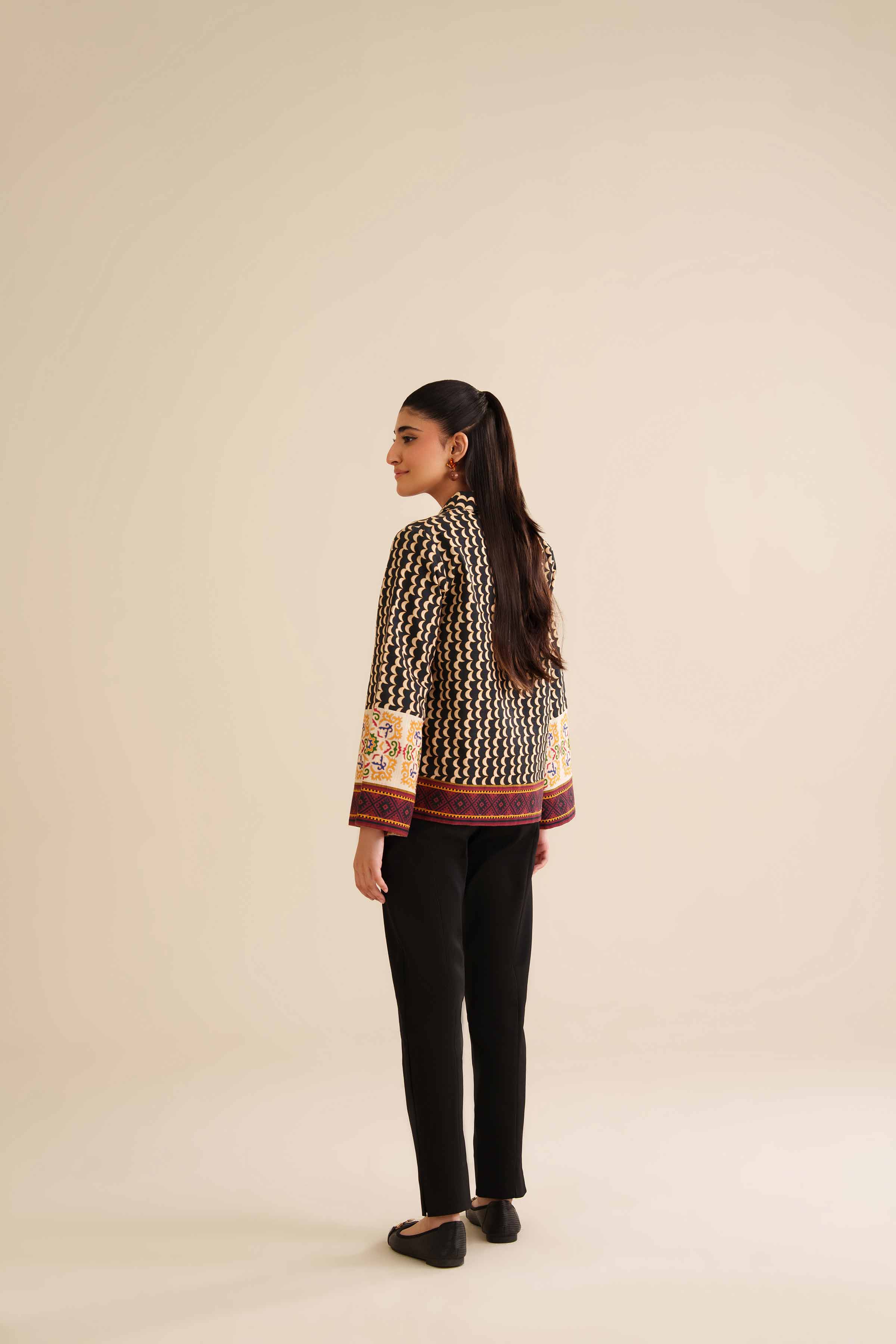 NishatUK - Black Printed Khaddar 1-piece ready to wear Jacket